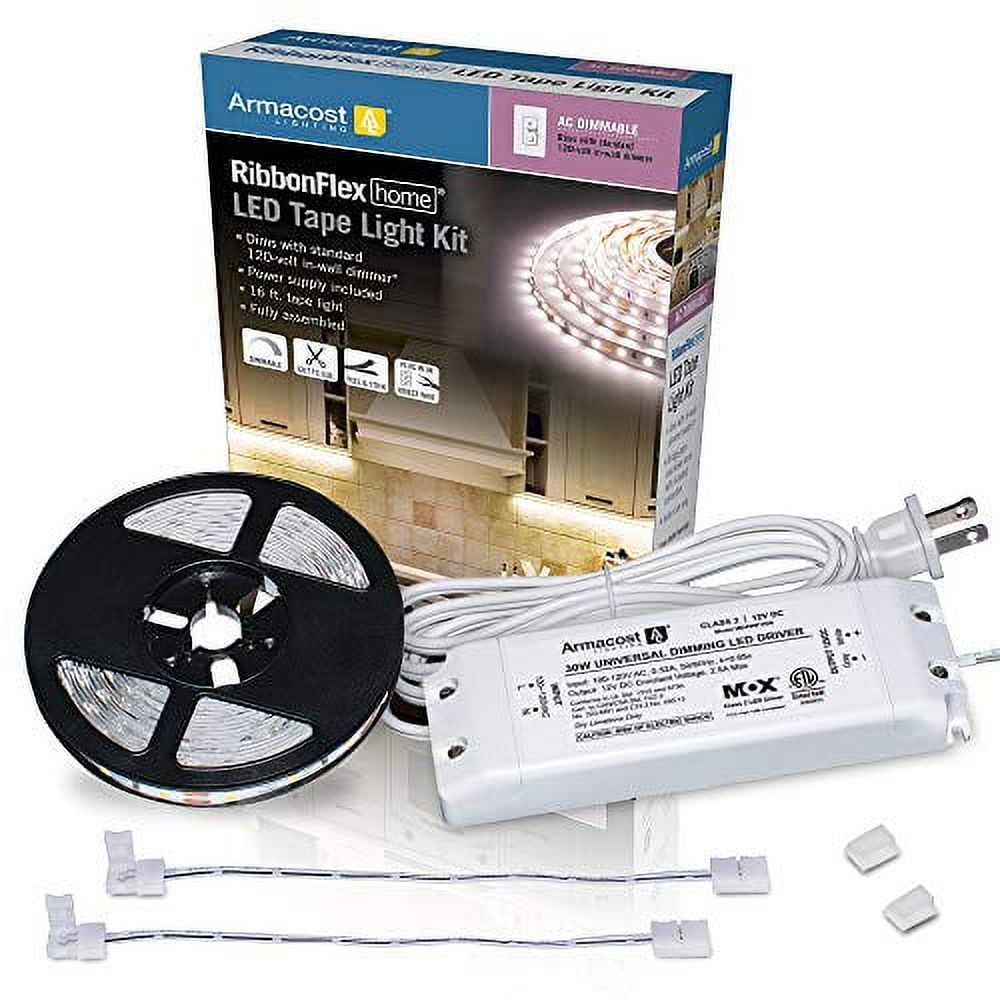 16 ft Warm White Dimmable LED Tape Light Kit