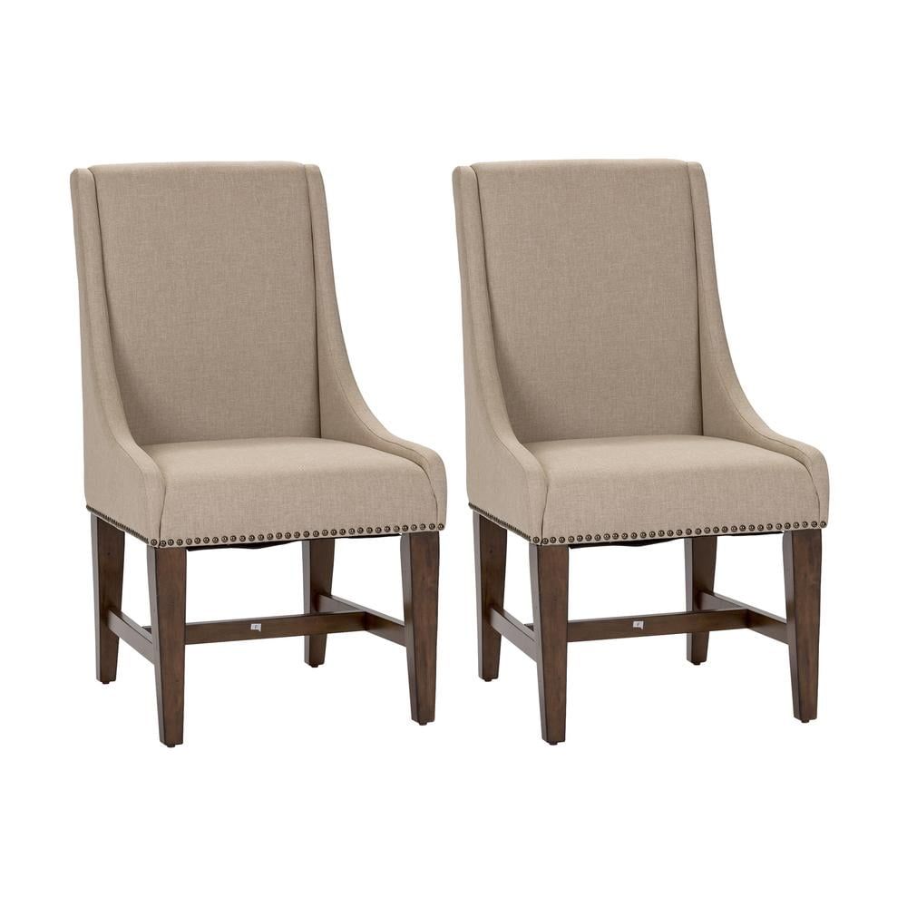 Antique Brown Linen Upholstered Parsons Side Chair Set