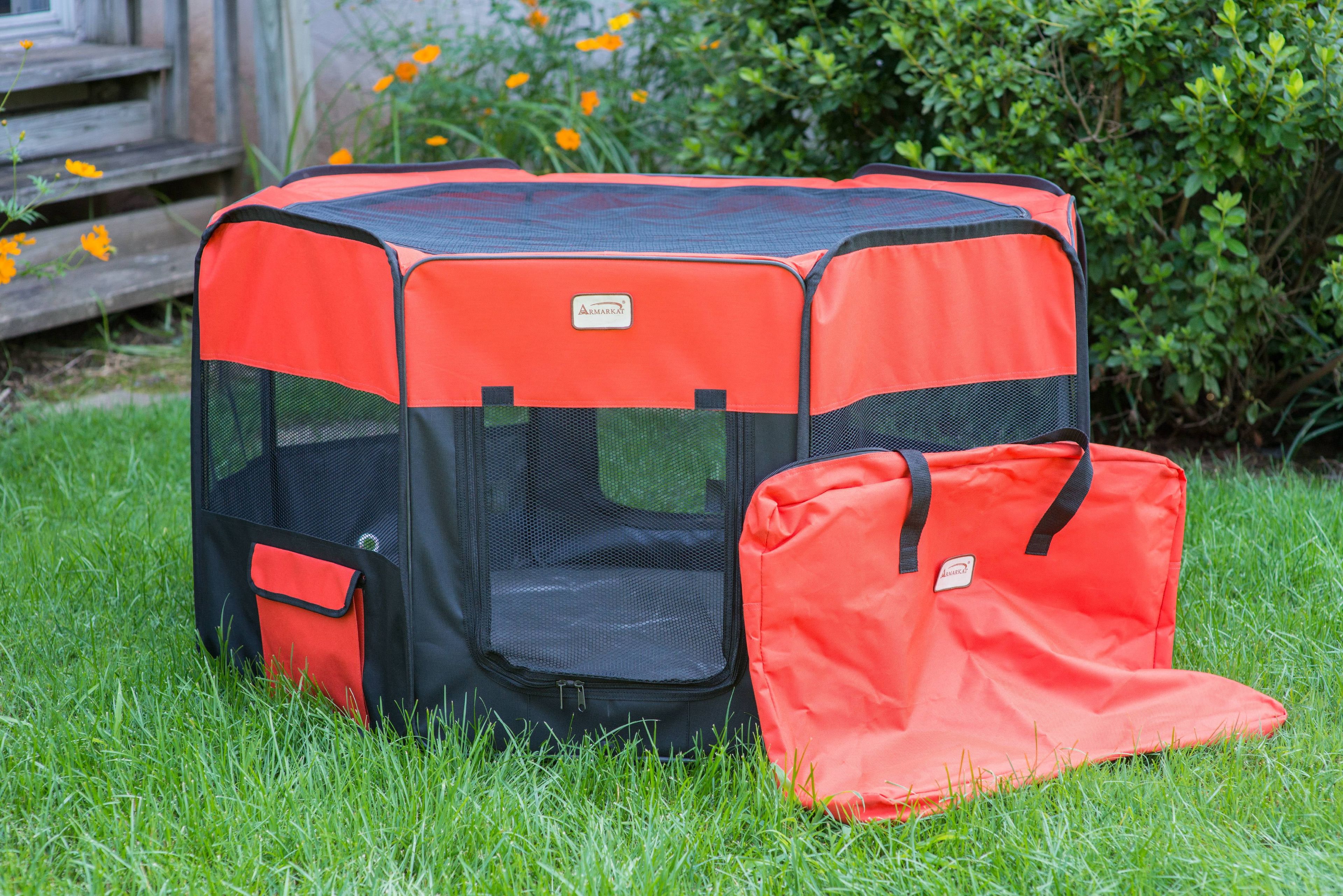 Black and Red Portable Pet Playpen with Mesh Vents