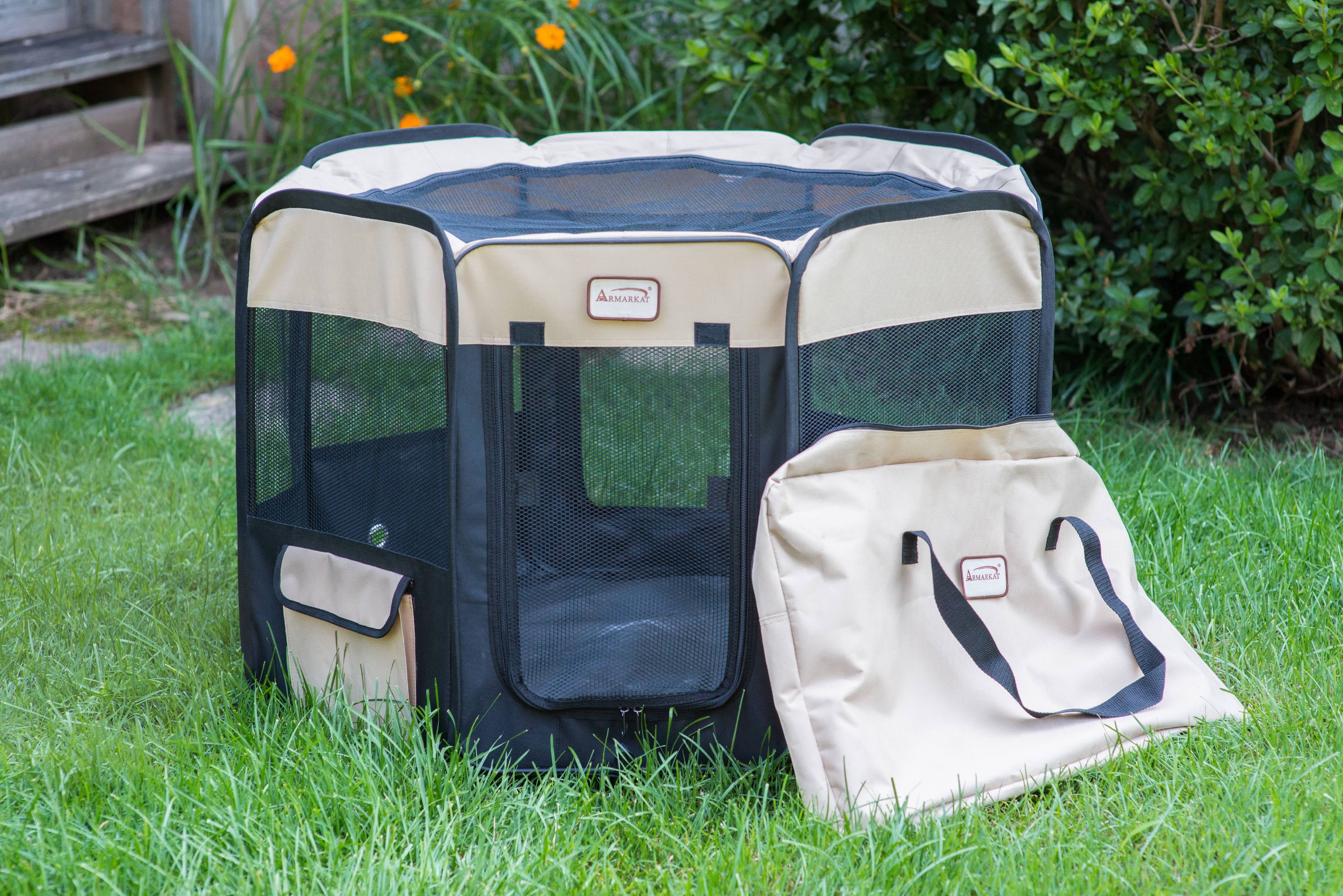 Extra-Large Black and Beige Portable Pet Playpen