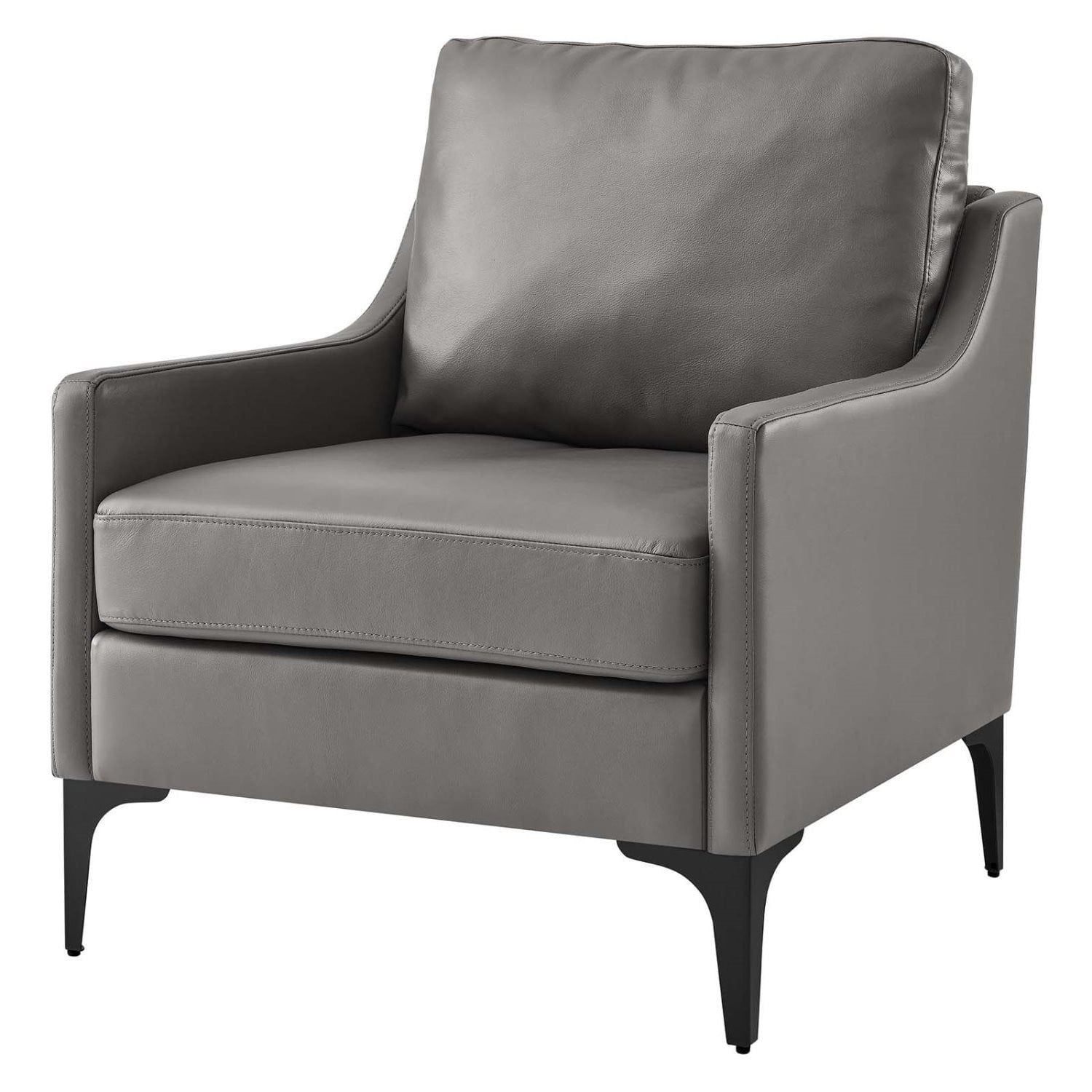 Sloane Mid-Century Gray Leather Accent Chair with Metal Legs