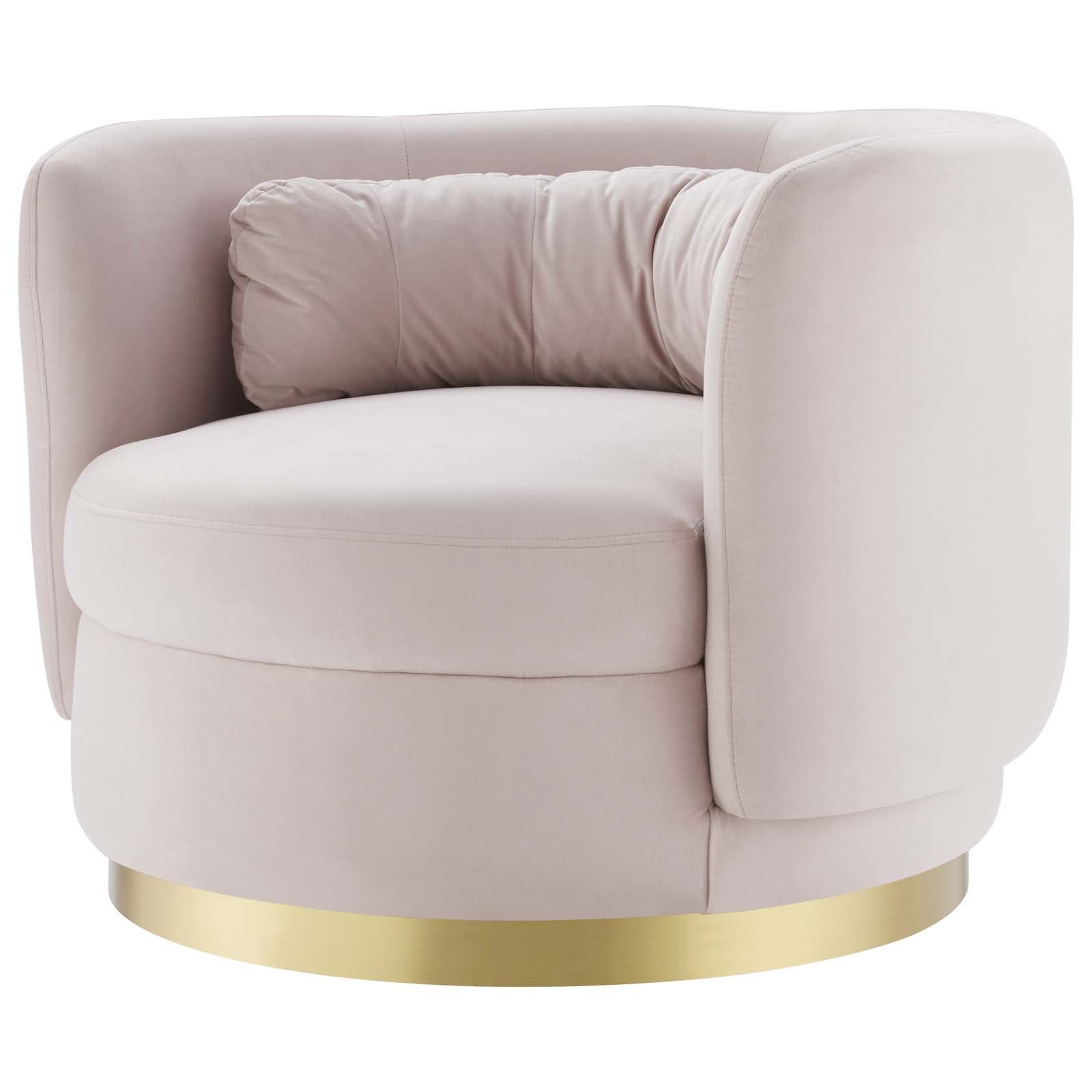 Glam Deco Gold Pink Velvet Swivel Accent Chair with Metal Base