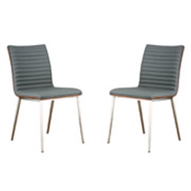 Gray Faux Leather Upholstered Side Chair with Walnut Back and Metal Legs