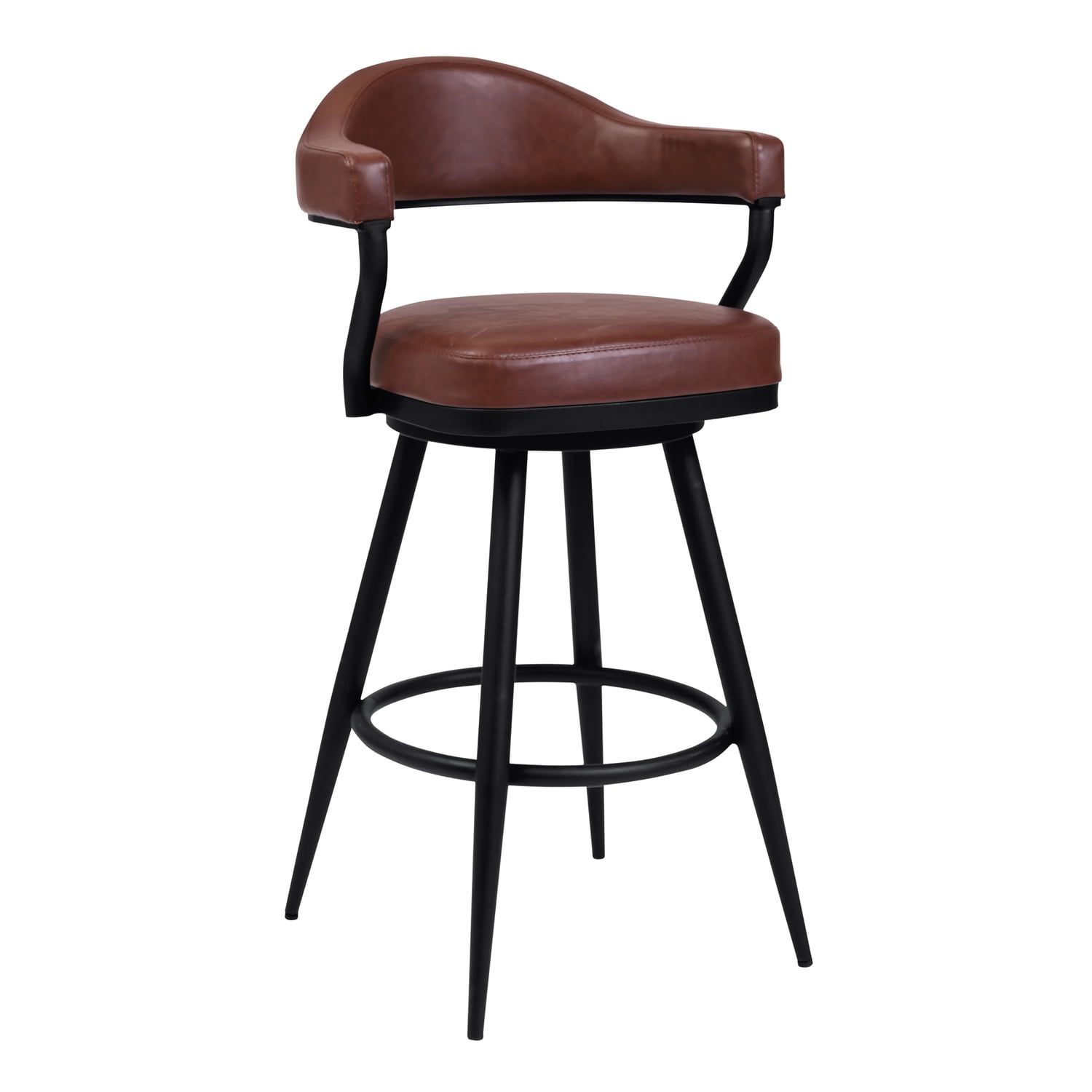 Amador 26" Vintage Coffee Faux Leather Swivel Barstool with Black Metal Frame