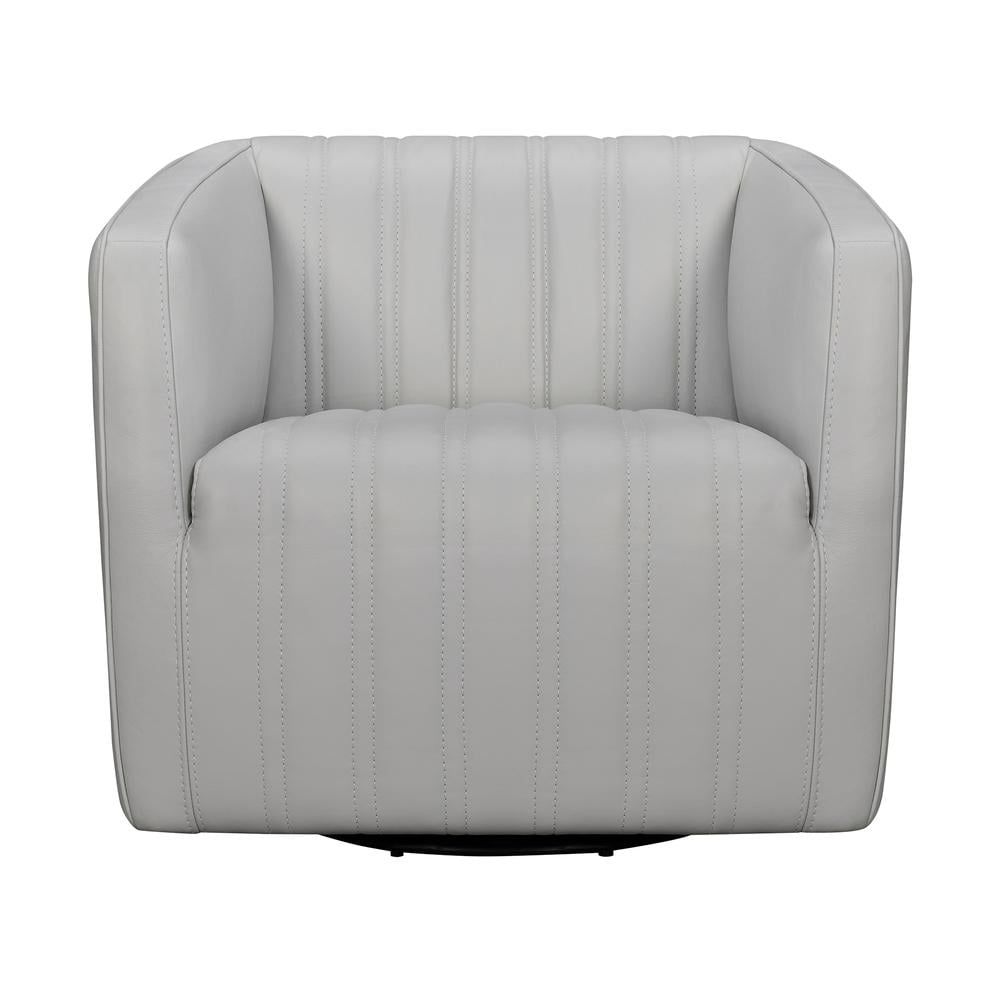 Modern Dove Gray Leather Swivel Barrel Accent Chair