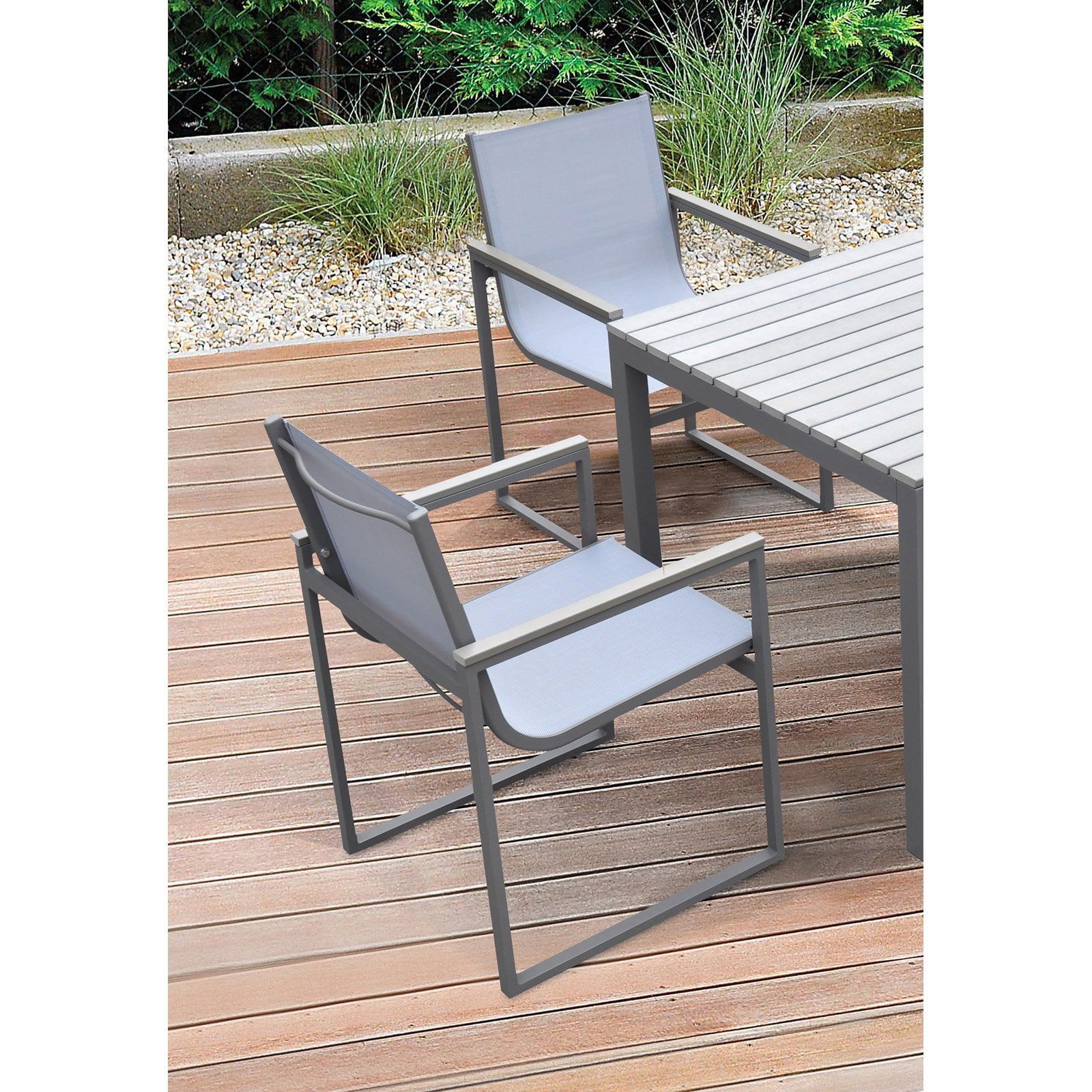 Gray Aluminum Outdoor Dining Chairs with Cushions - Set of 2