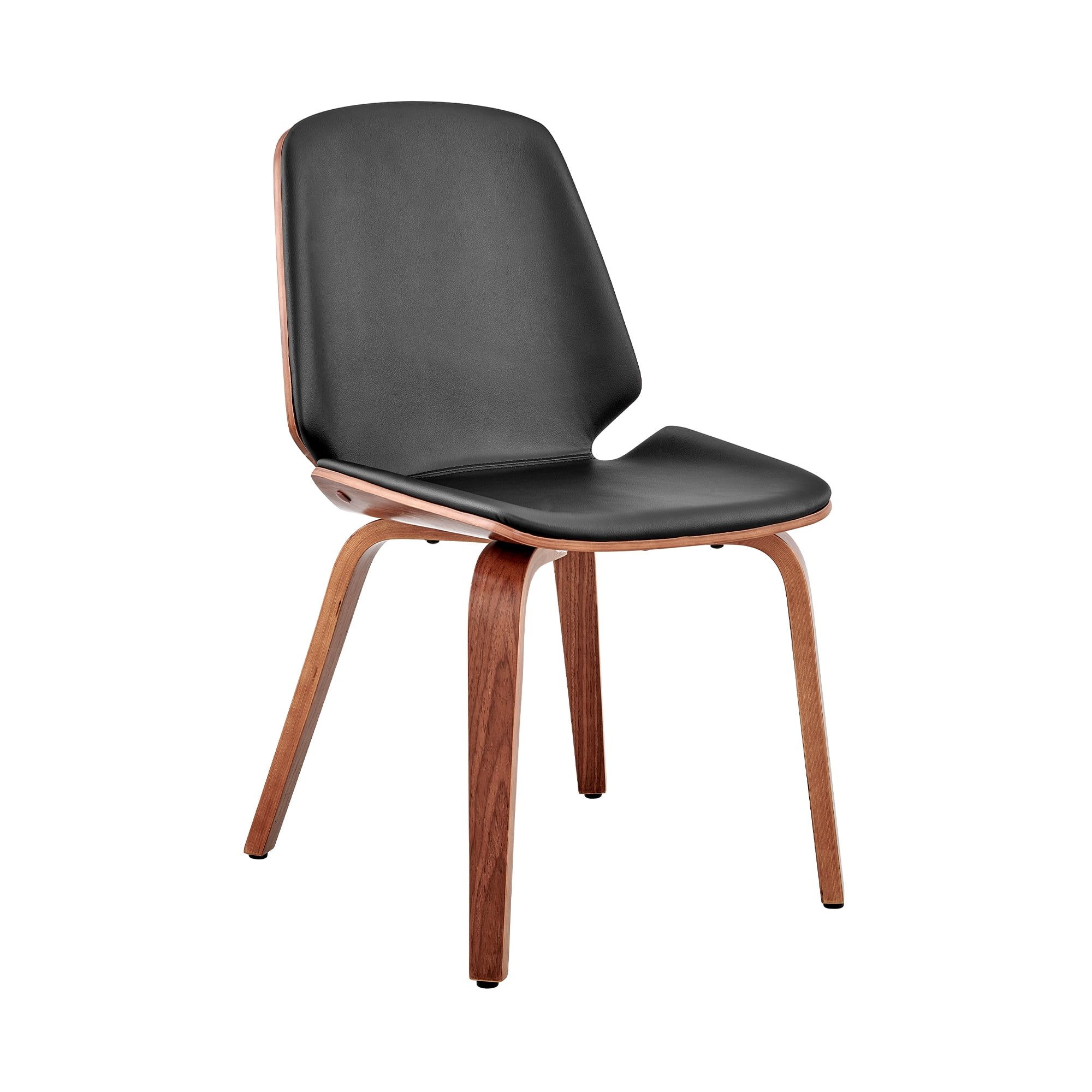 Brinley Transitional Black Faux Leather Side Chair with Walnut Wood