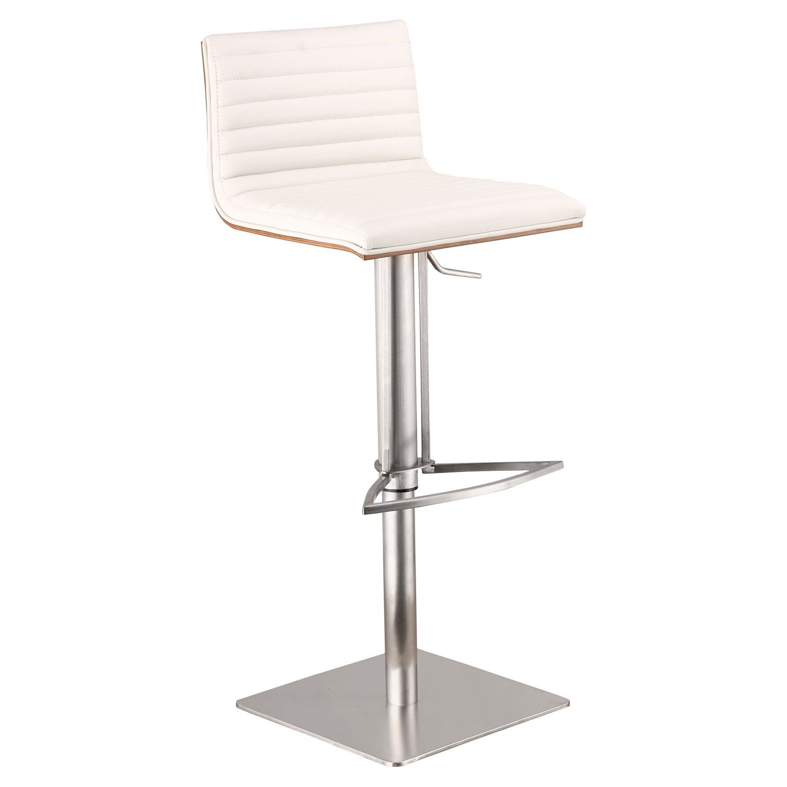 Contemporary White Faux Leather & Walnut Swivel Barstool