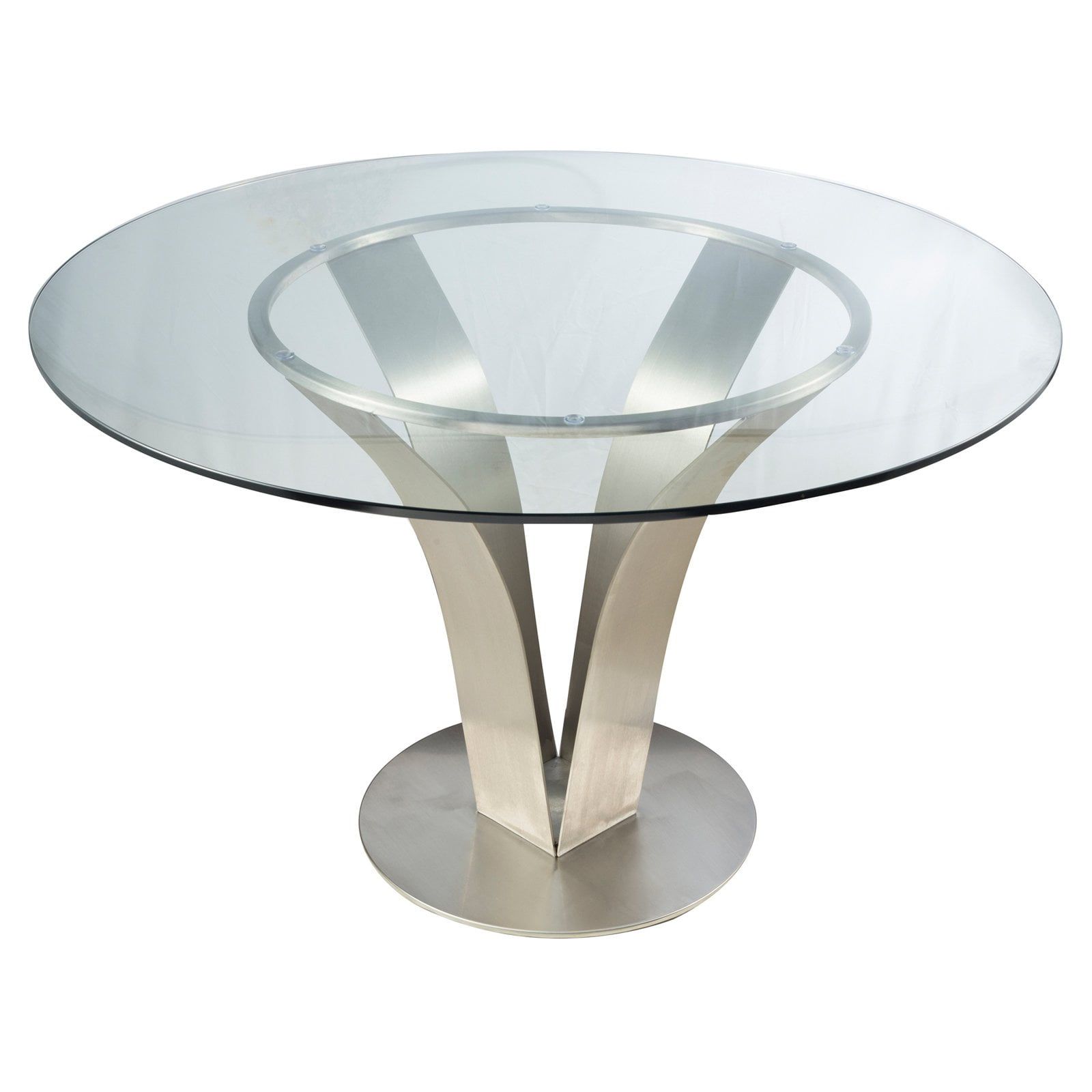 Contemporary 48" Round Glass & Silver Wood Dining Table