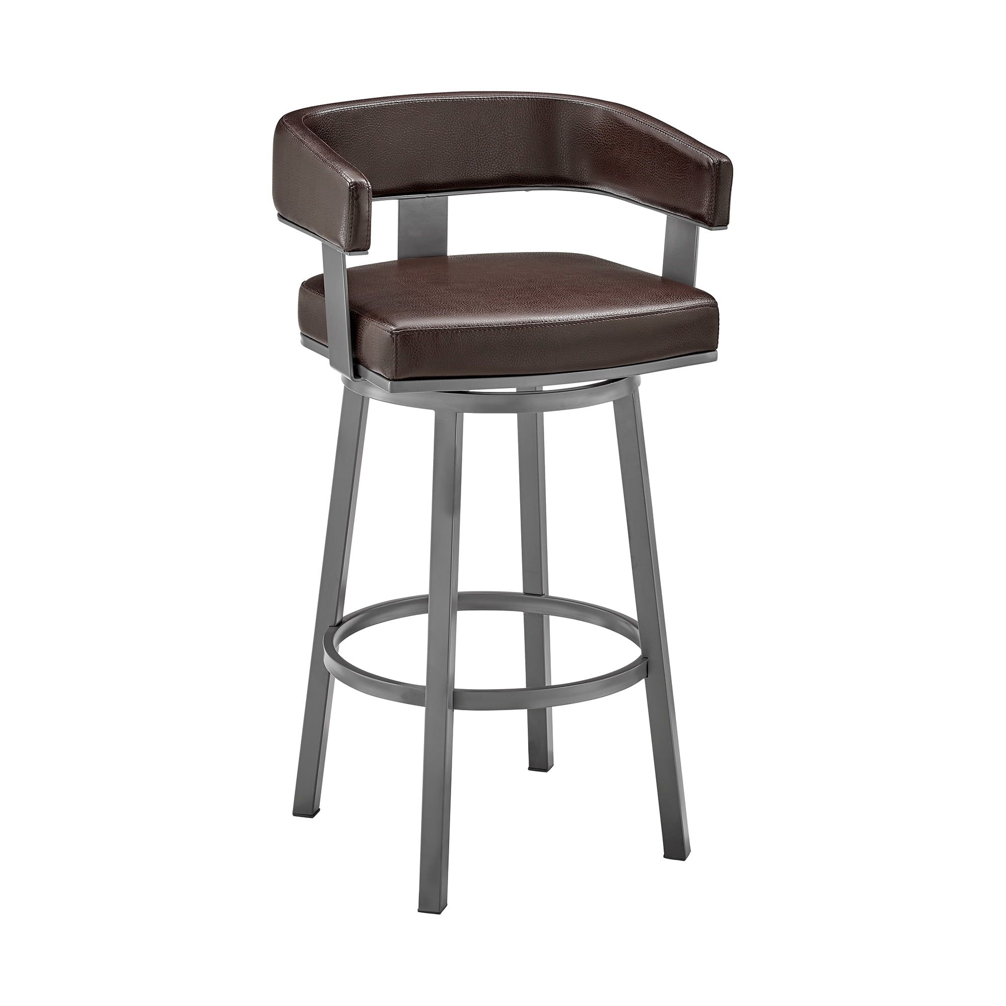 Java Brown Metal Swivel Bar Stool with Chocolate Faux Leather