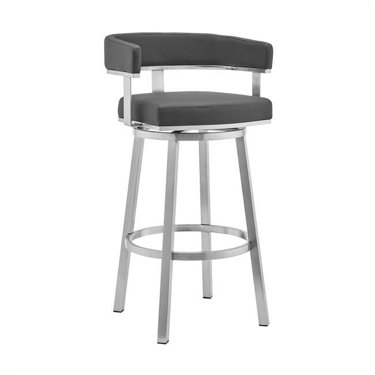 Gray Faux Leather Swivel Bar Stool with Stainless Steel Frame