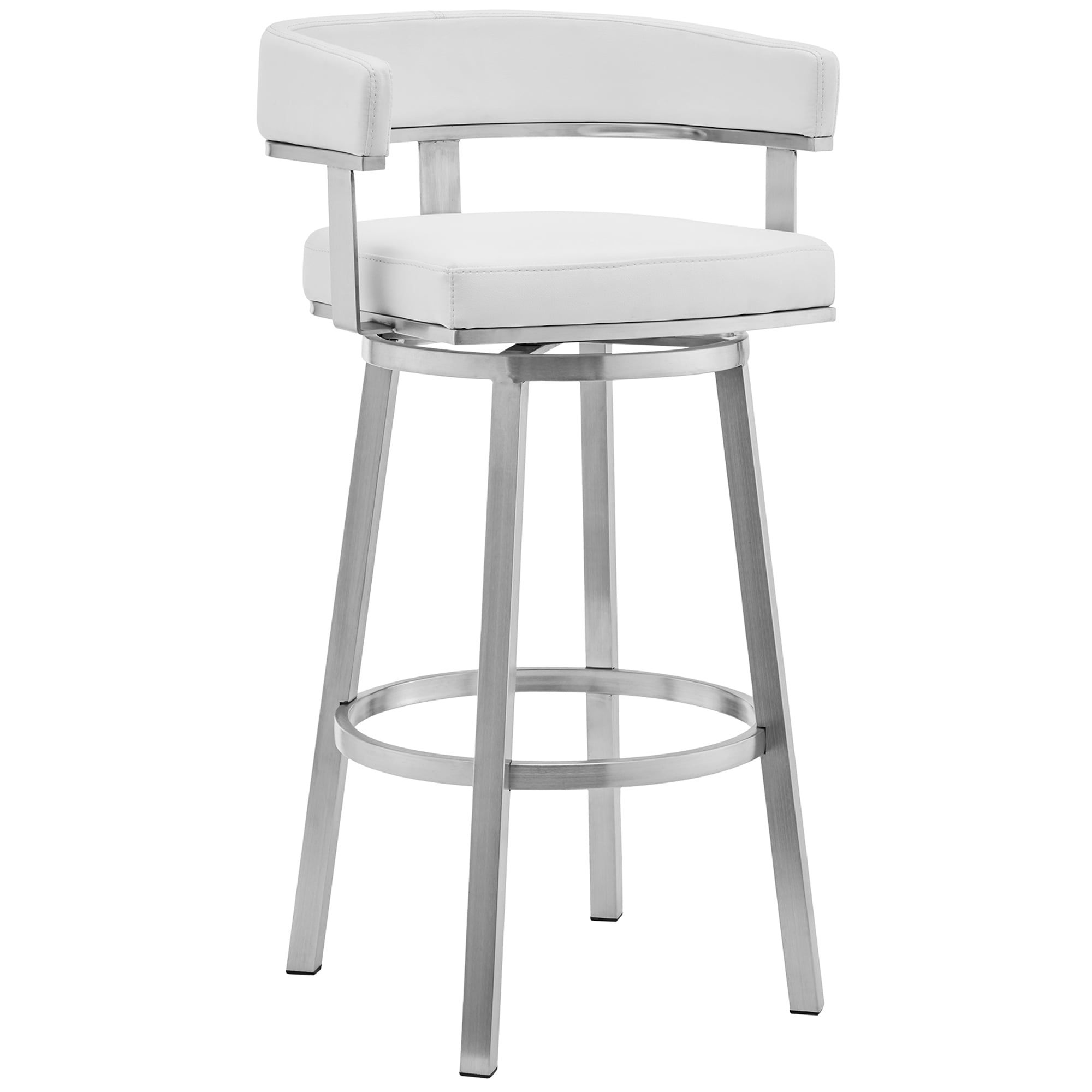 Cohen 30" White Faux Leather and Metal Swivel Bar Stool