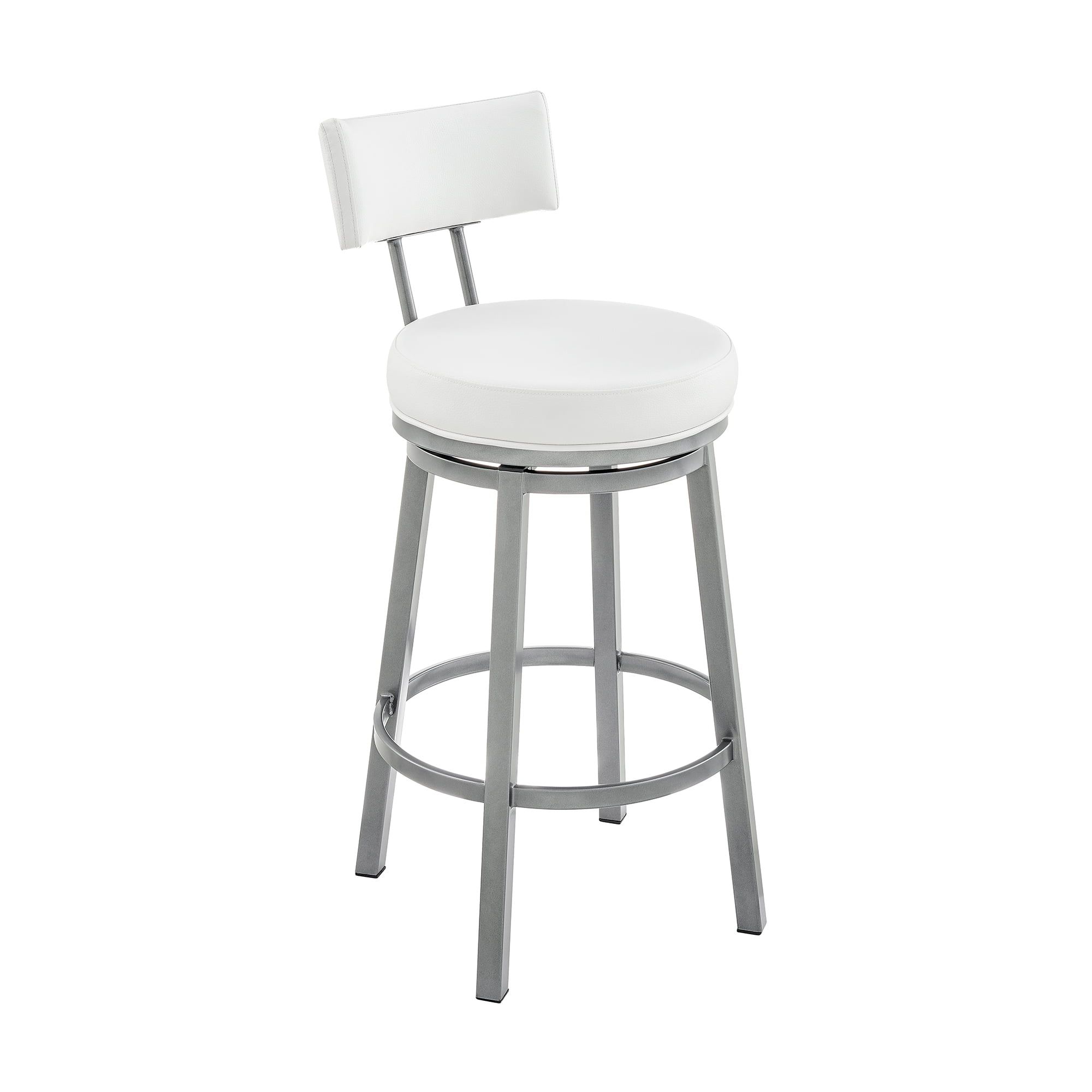 Soft White Faux Leather Swivel Bar Stool with Metal Frame