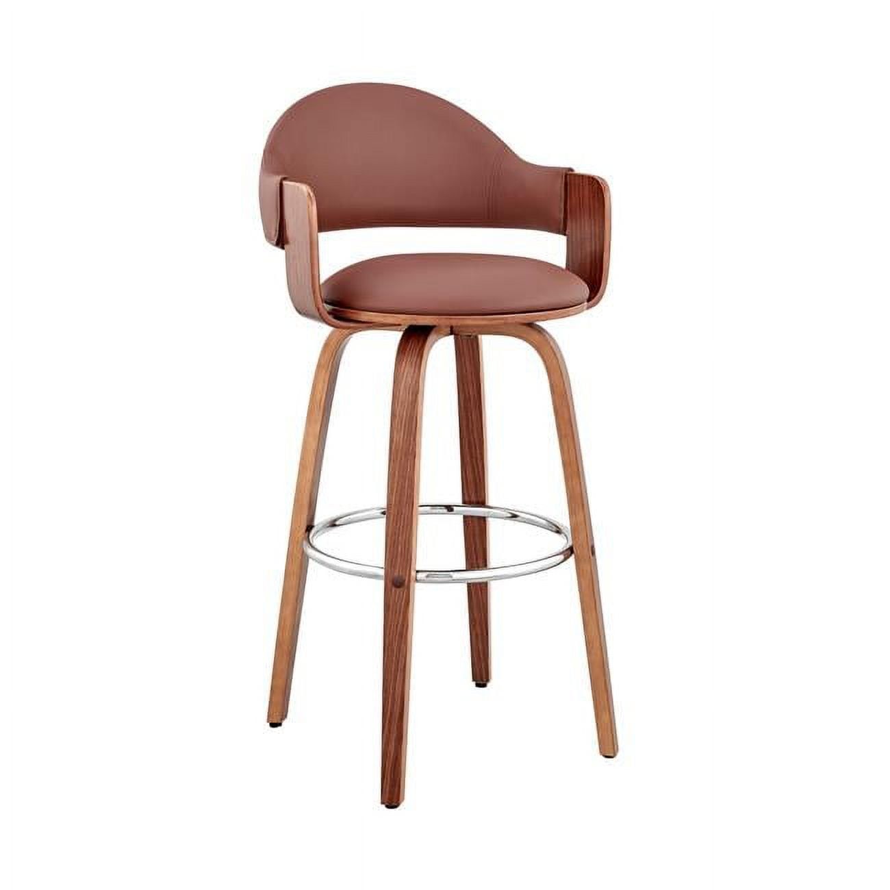 Daxton 30" Contemporary Brown Faux Leather & Walnut Swivel Bar Stool