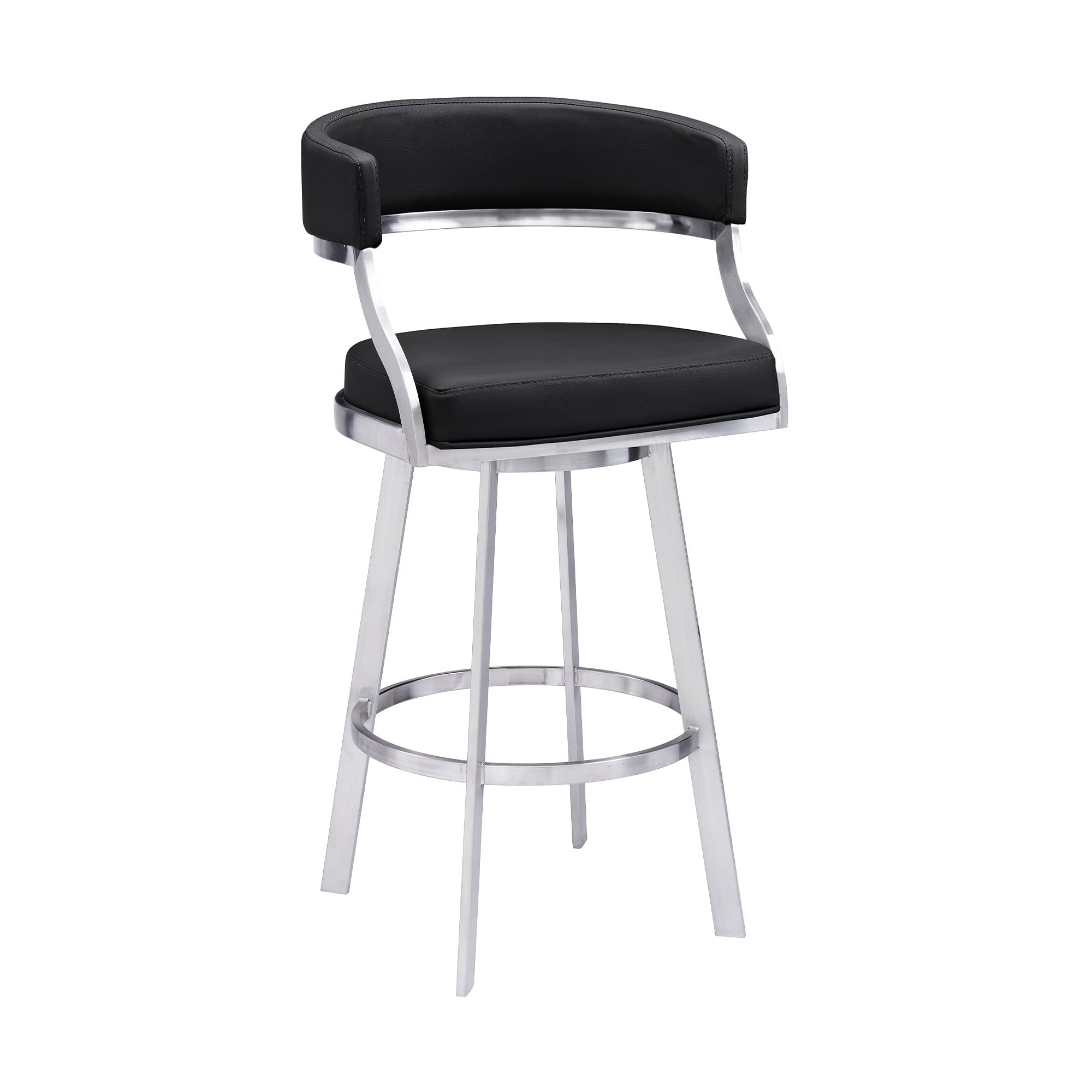 Elegant 38" Black Faux Leather & Metal Swivel Counter Stool