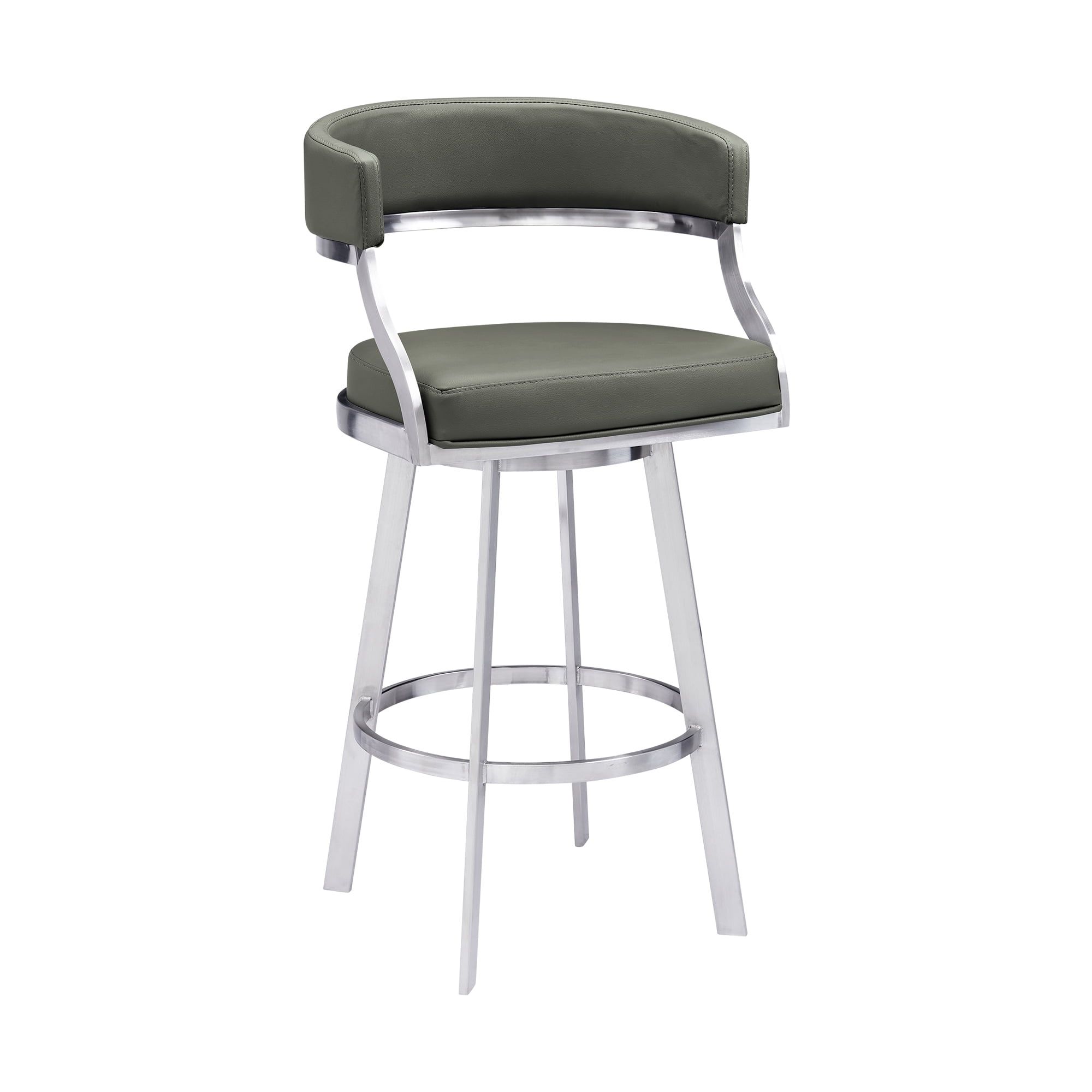 Gray Metal and Faux Leather Swivel Bar Stool, 30"