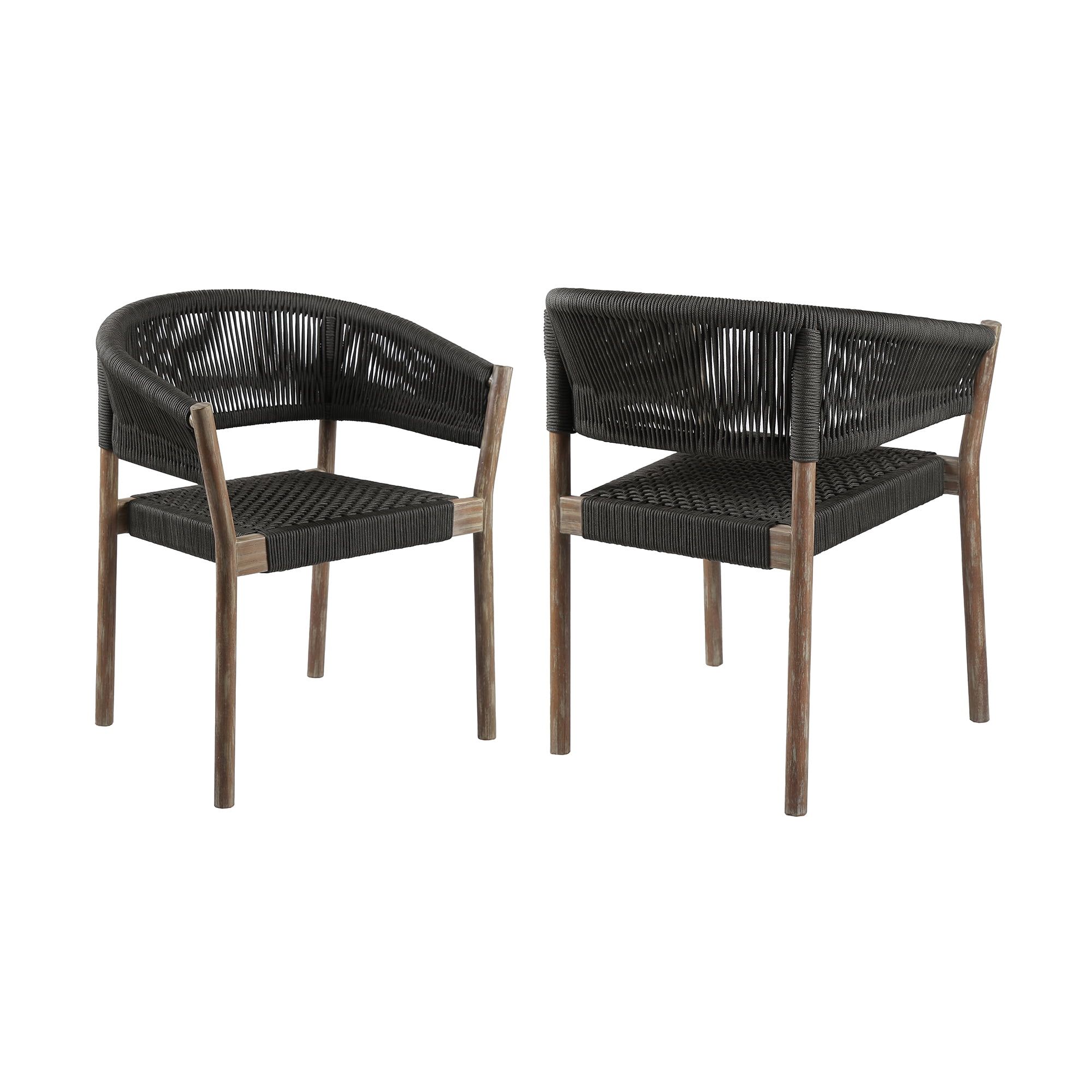 Light Eucalyptus and Charcoal Rope Arm Dining Chairs, Set of 2