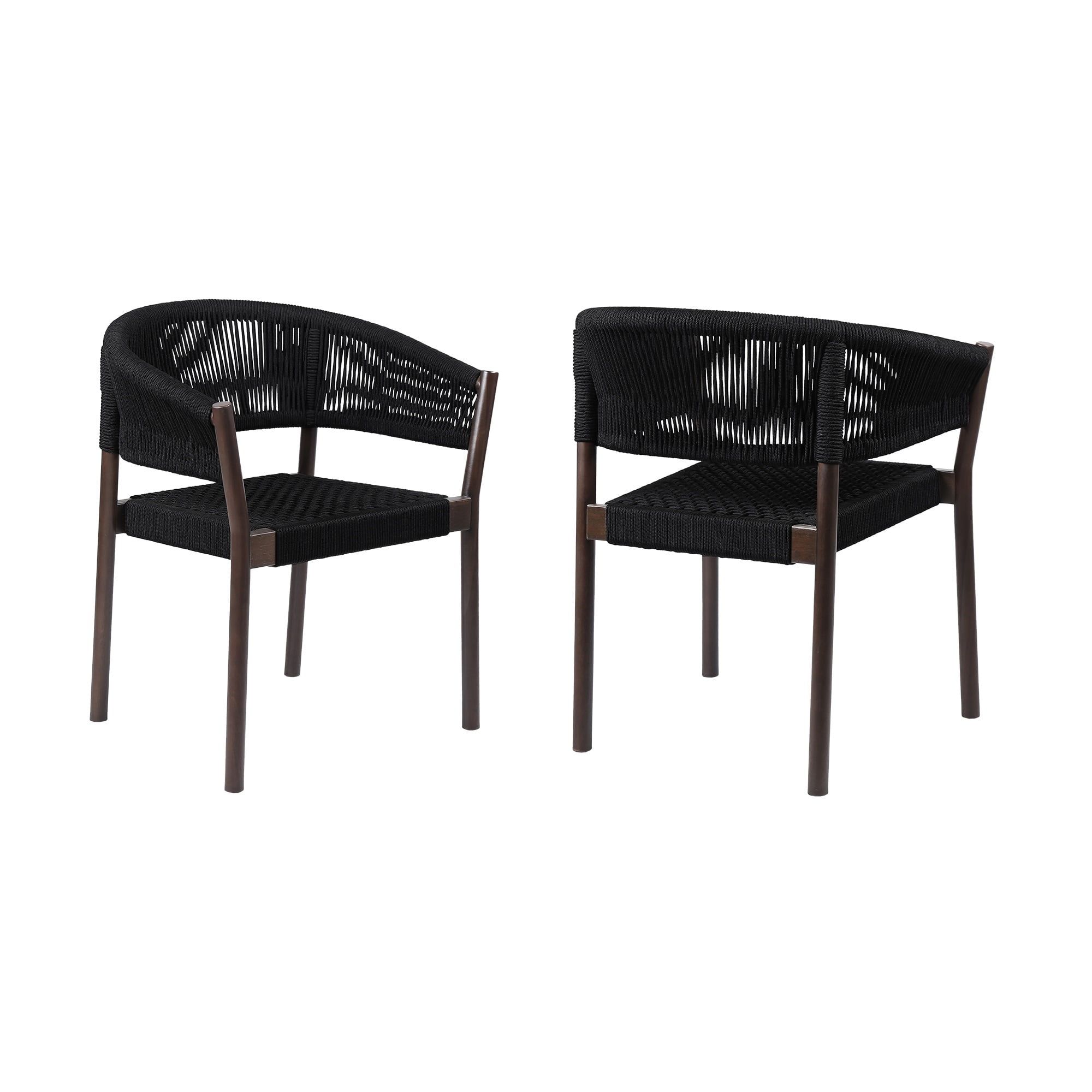 Dark Eucalyptus and Black Rope Arm Dining Chairs with Cushions