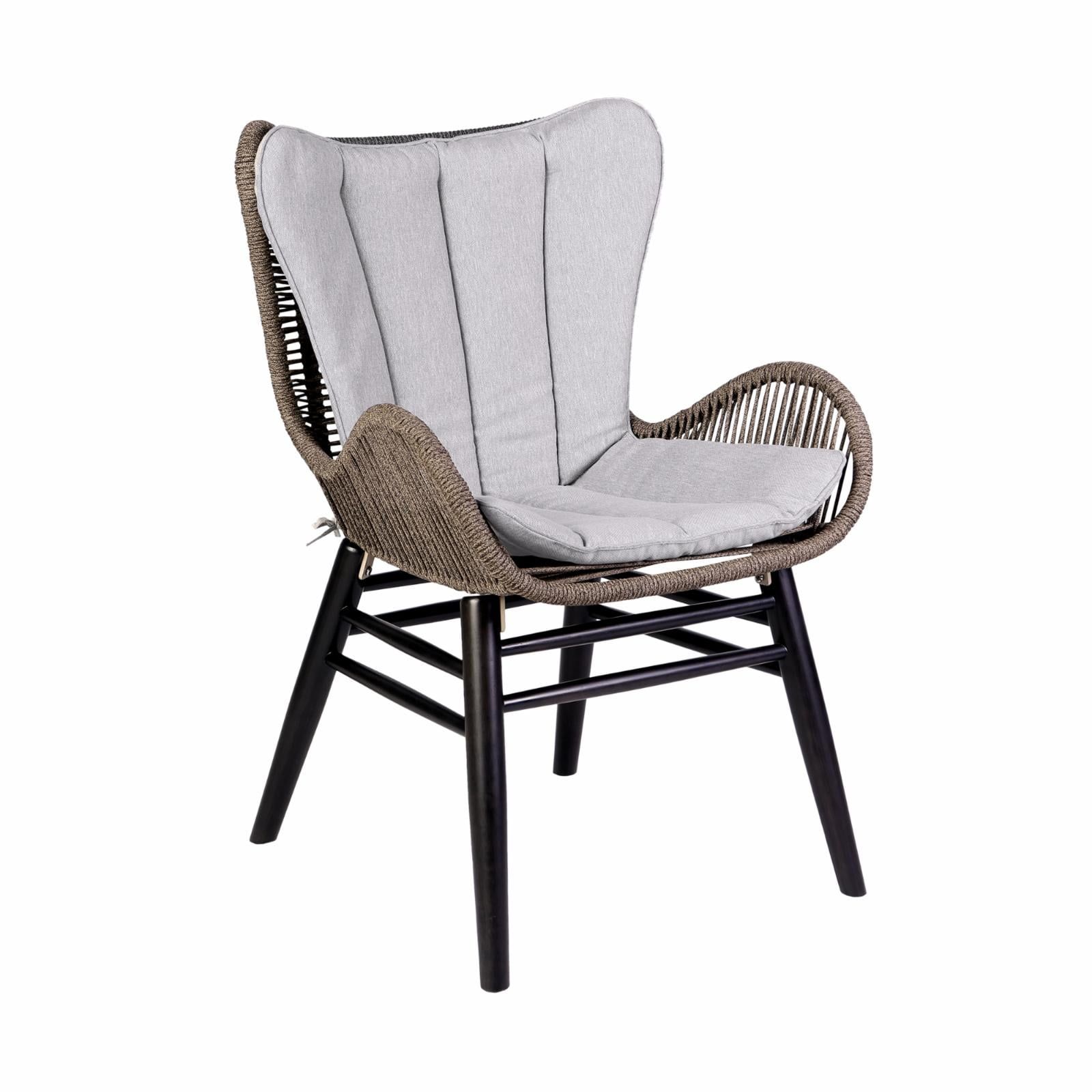 Elegant Eucalyptus Wood and Charcoal Rope Outdoor Dining Chair with Grey Cushion