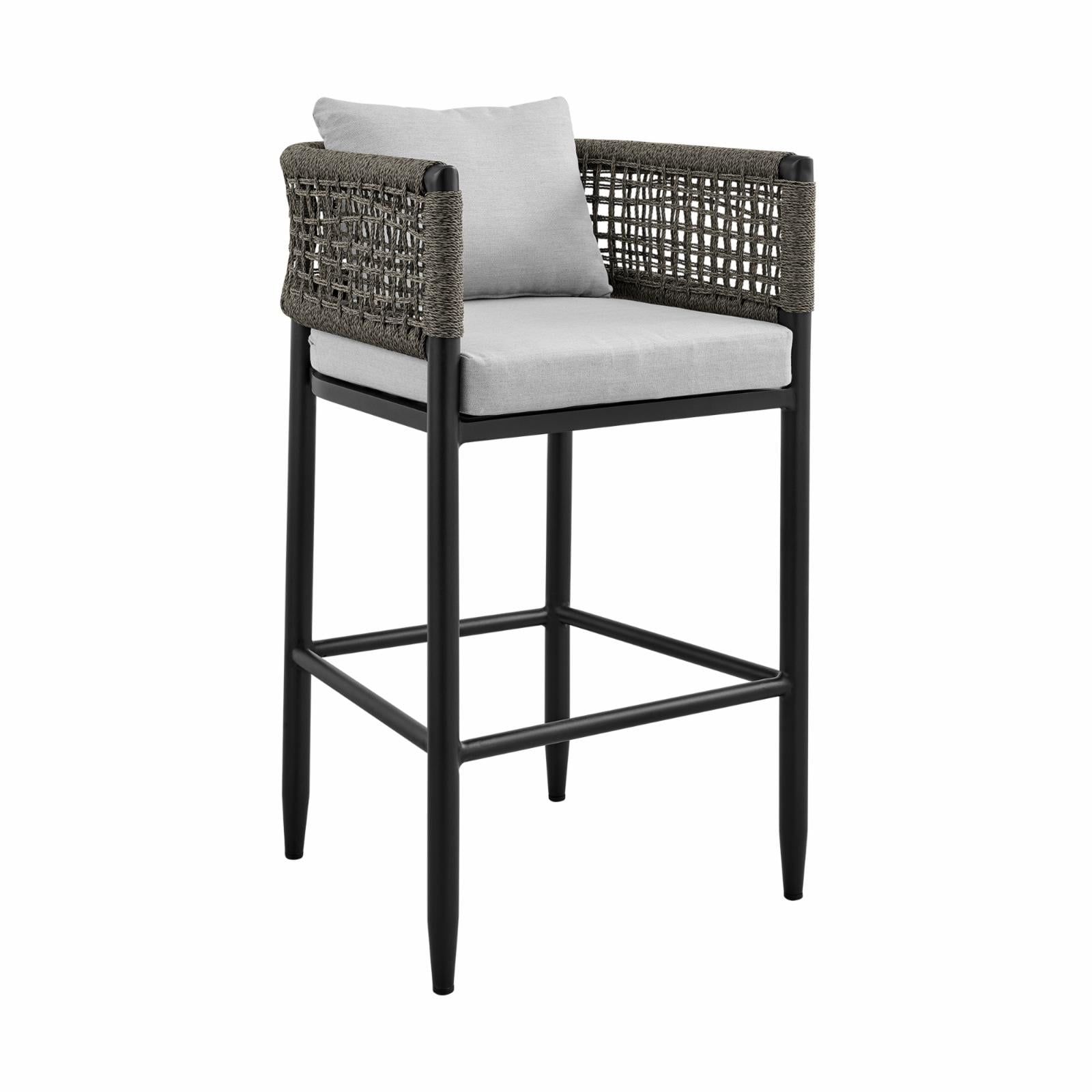 Felicia Black Aluminum Outdoor Counter Chair with Gray Cushions