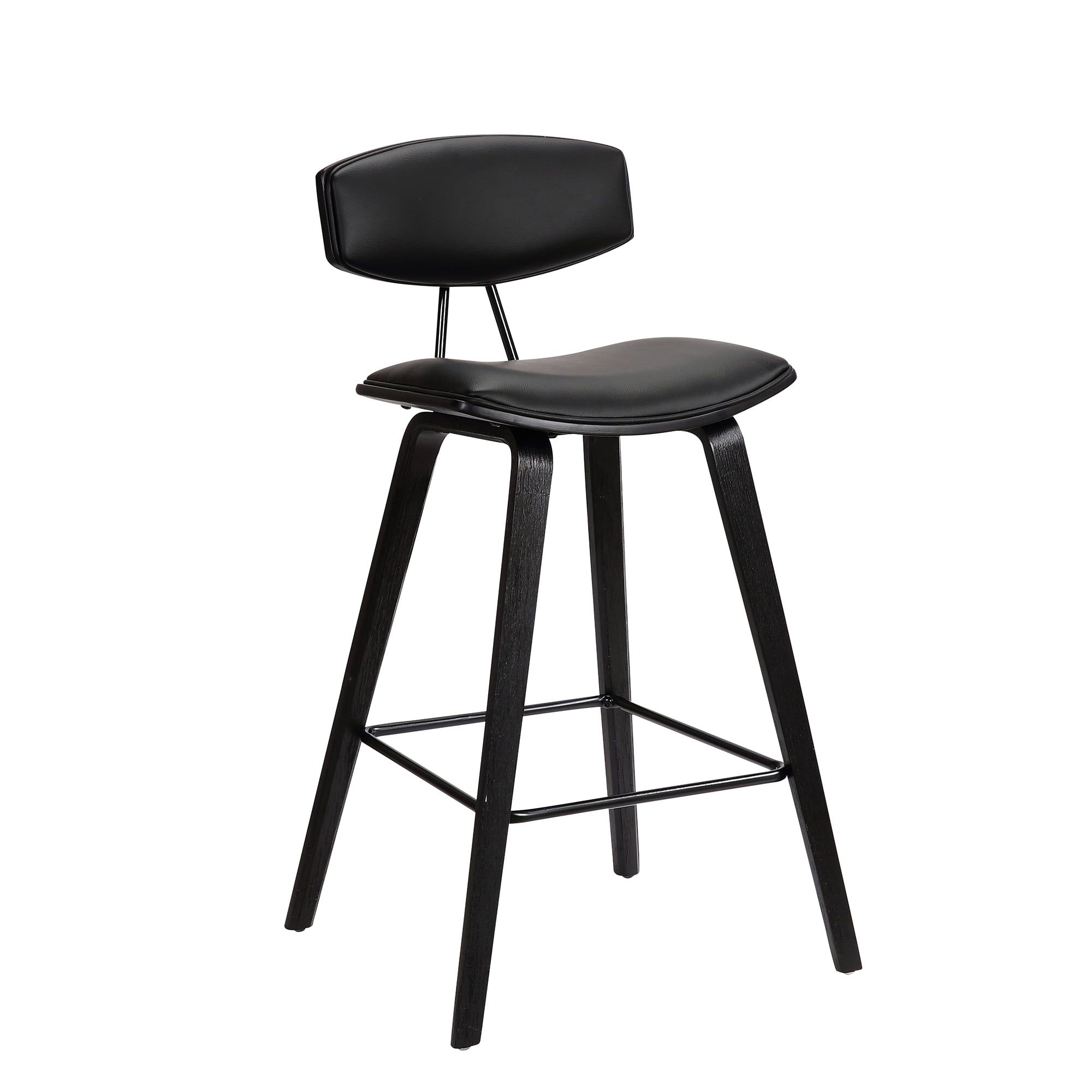 Fox 25.5" Black Faux Leather Counter Stool with Brushed Wood