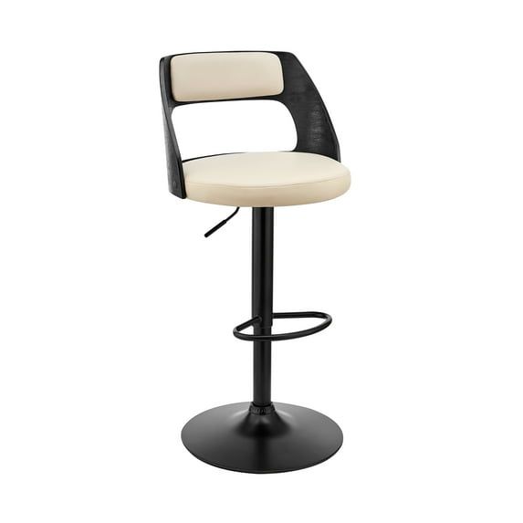 Paulo Cream Faux Leather and Black Wood Adjustable Swivel Bar Stool
