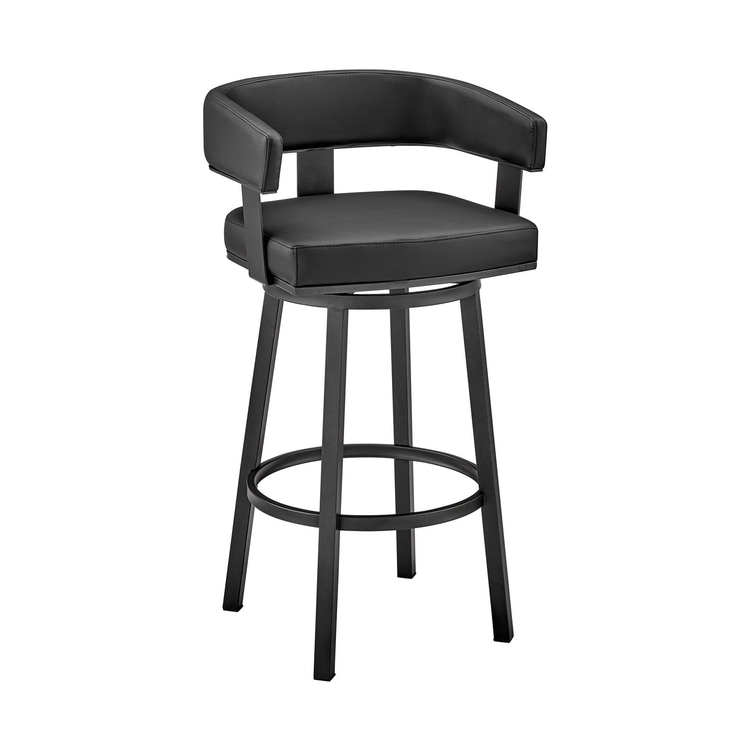 Lorin Black Faux Leather Swivel Bar Stool