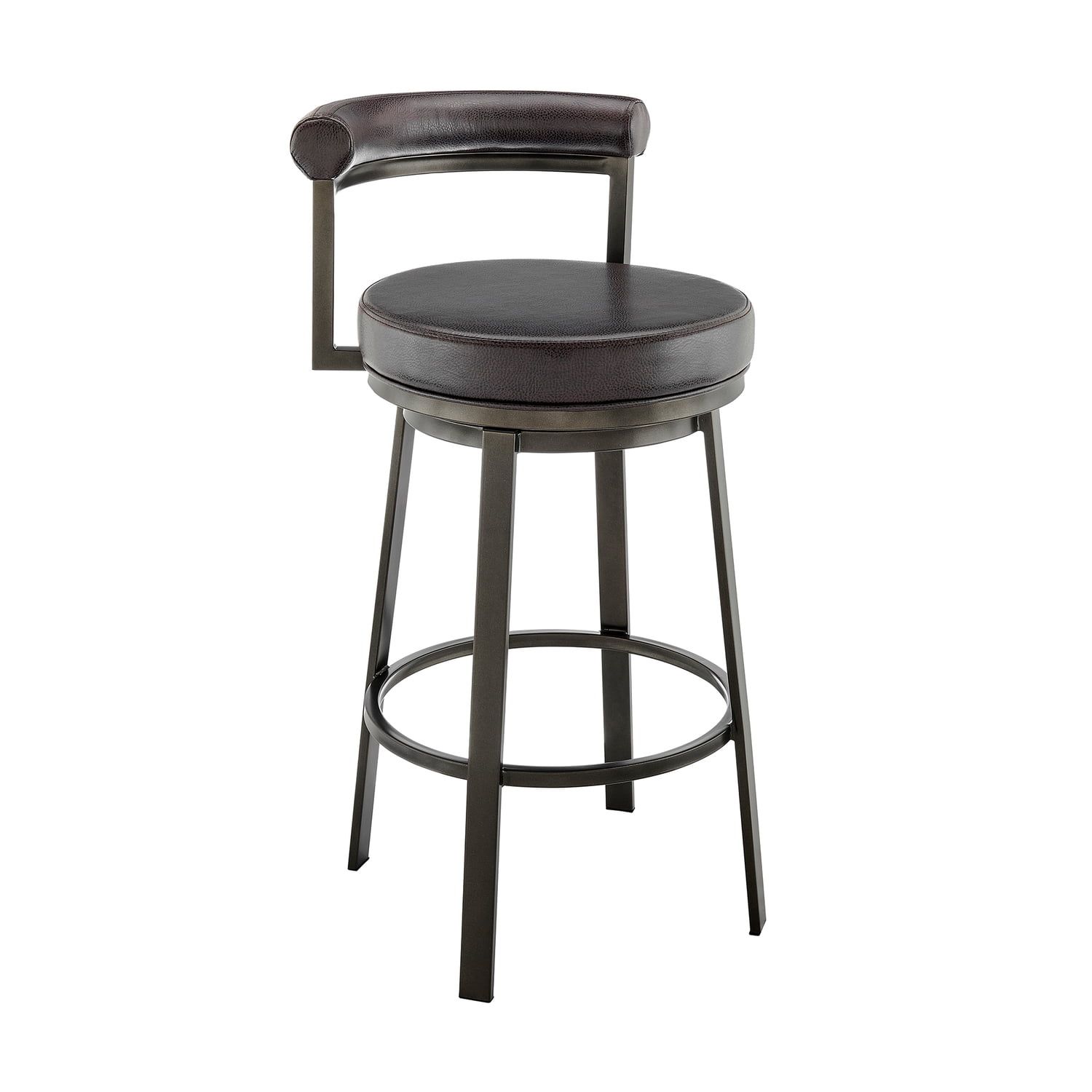 Mocha Finish Brown Faux Leather Adjustable Swivel Bar Stool