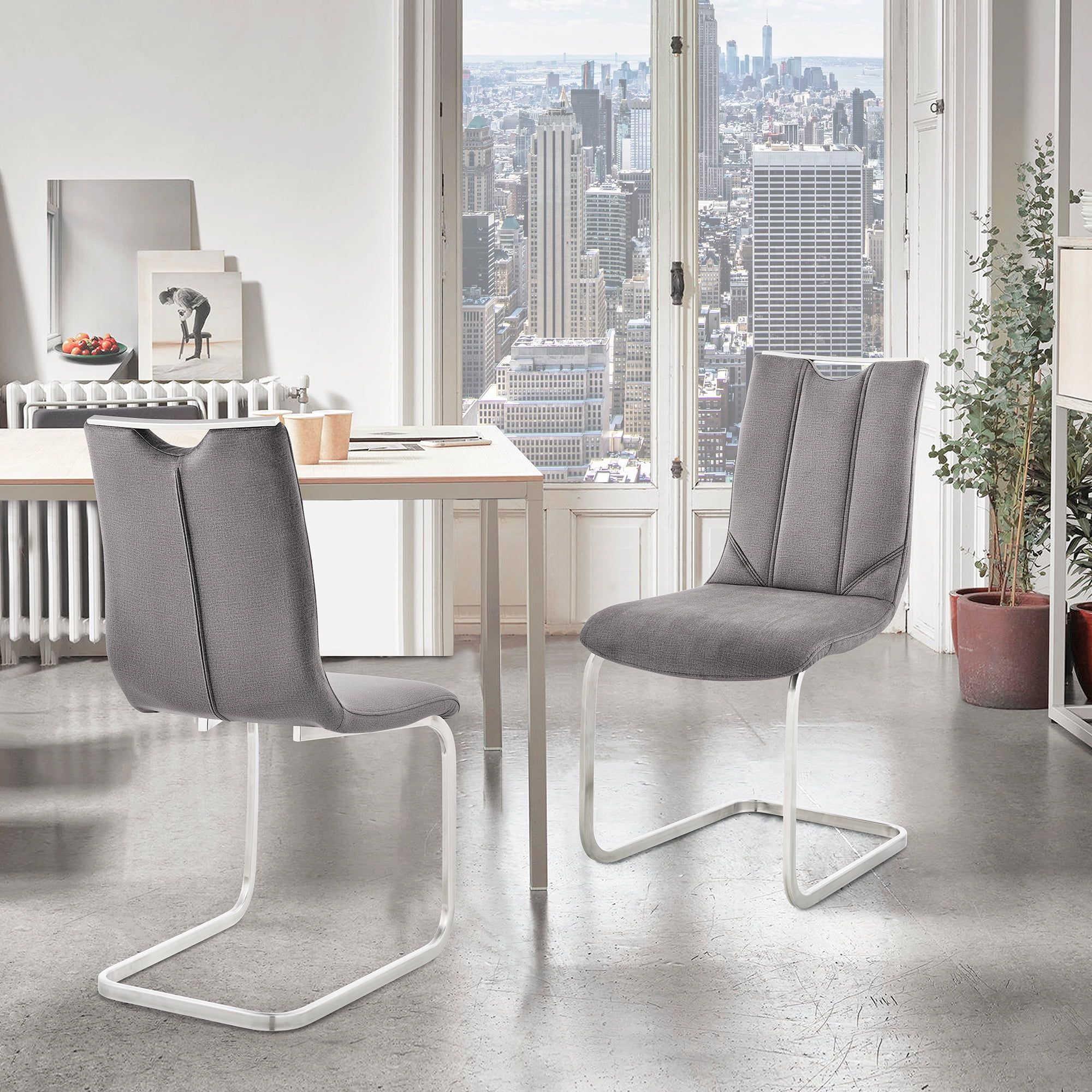 Gray Faux Leather Parsons Side Chair with Metal Frame