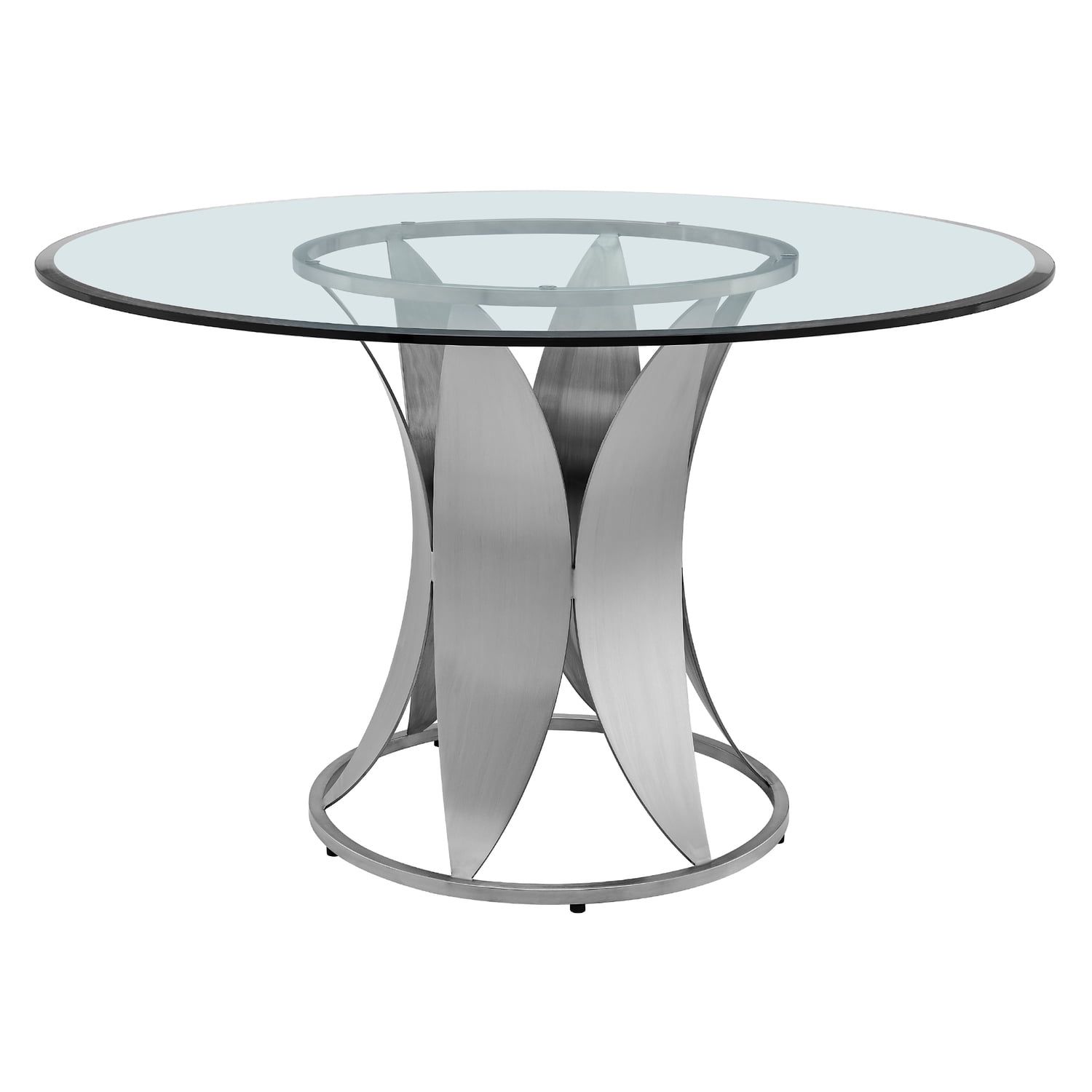 Petal Round Silver Glass and Stainless Steel Dining Table