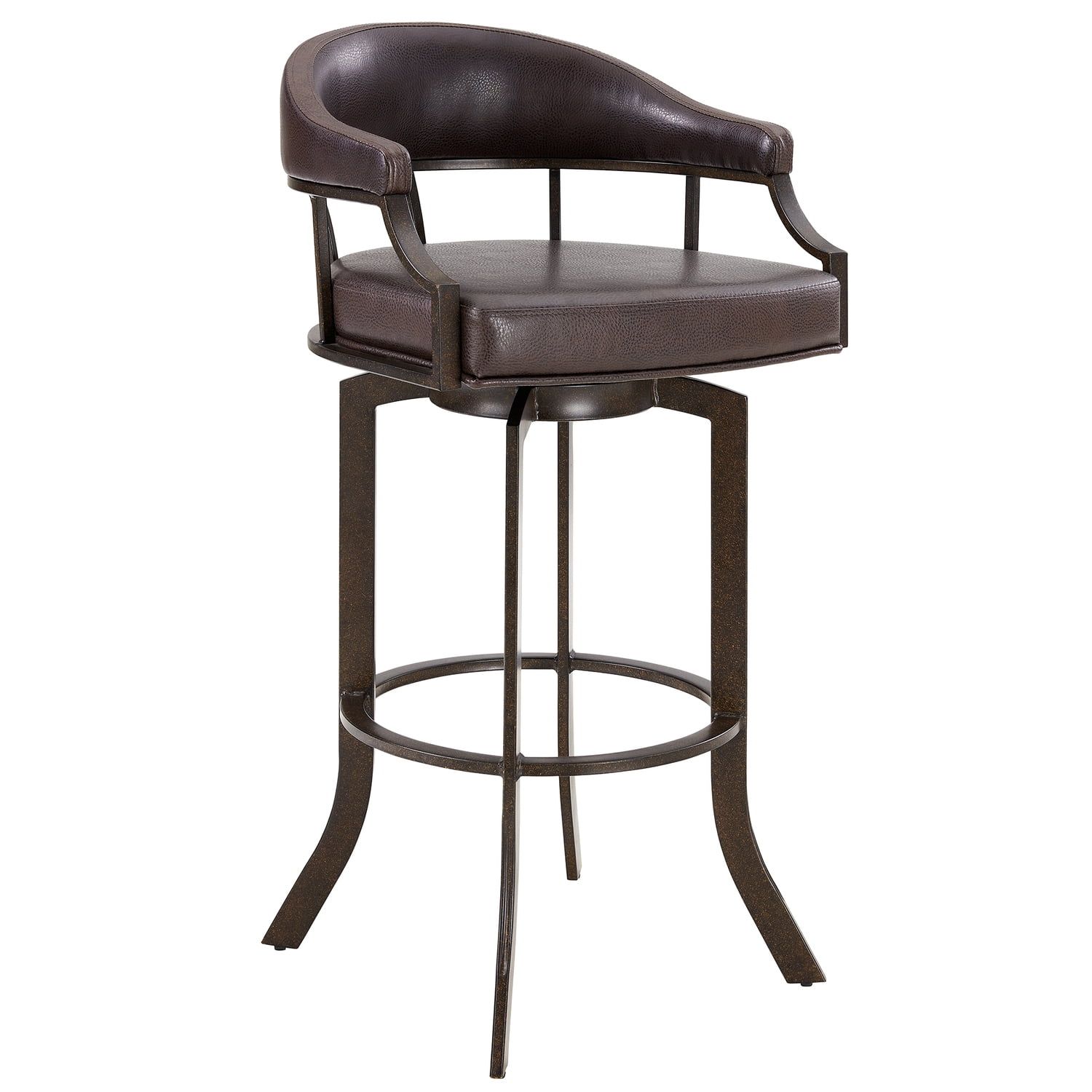 Transitional Brown Leather Swivel Saddle Stool with Metal Frame