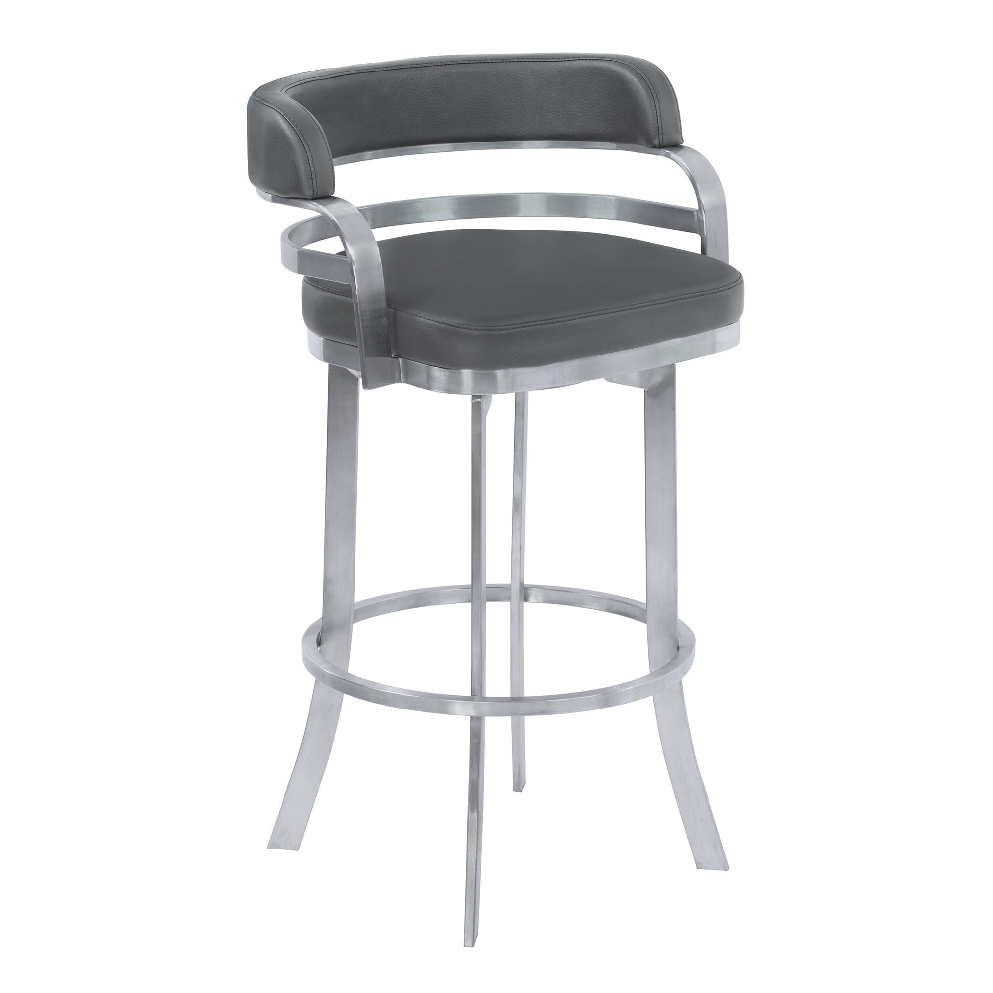 Gray Faux Leather and Metal Swivel Bar Stool