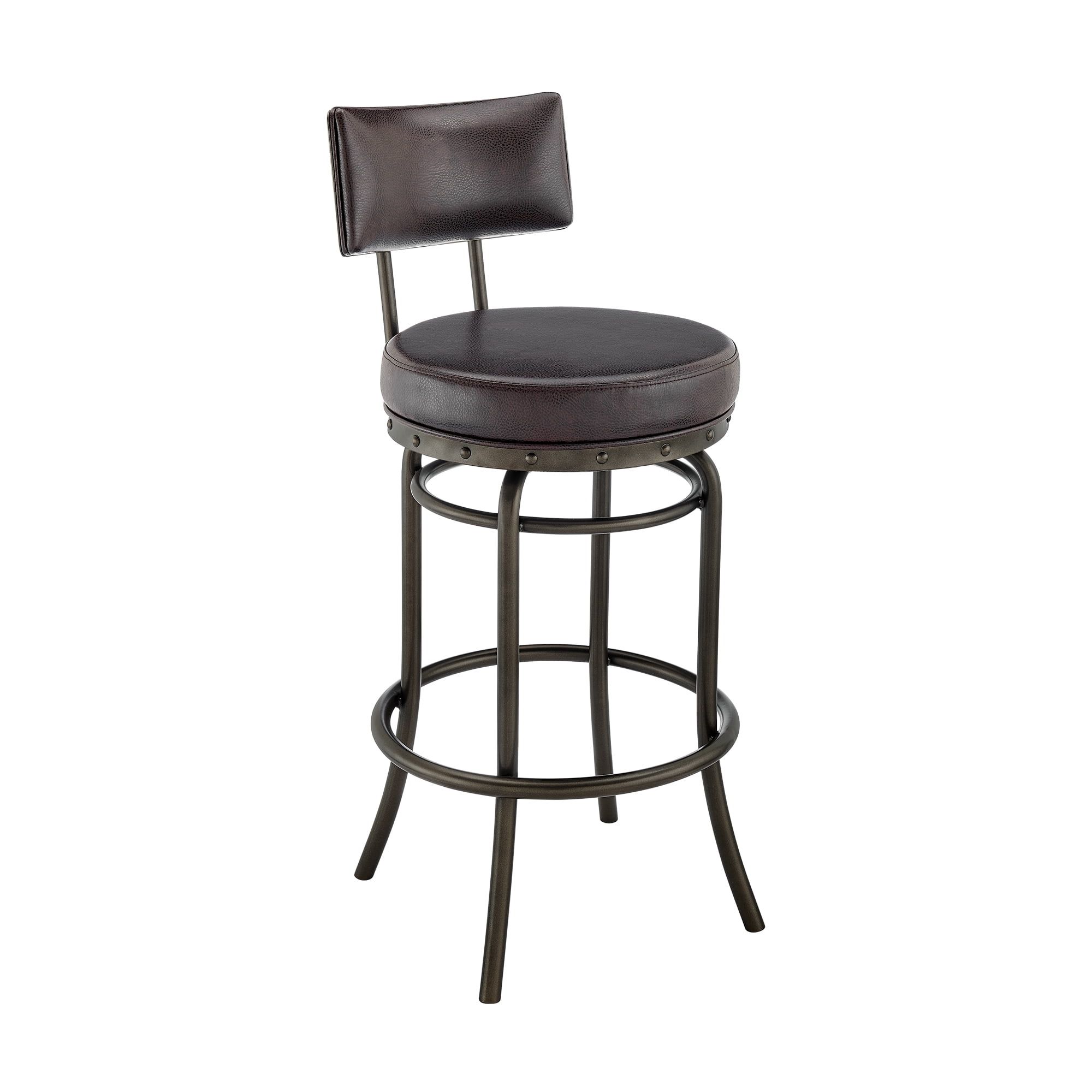 Mocha Brown Swivel Faux Leather Bar Stool with Metal Frame