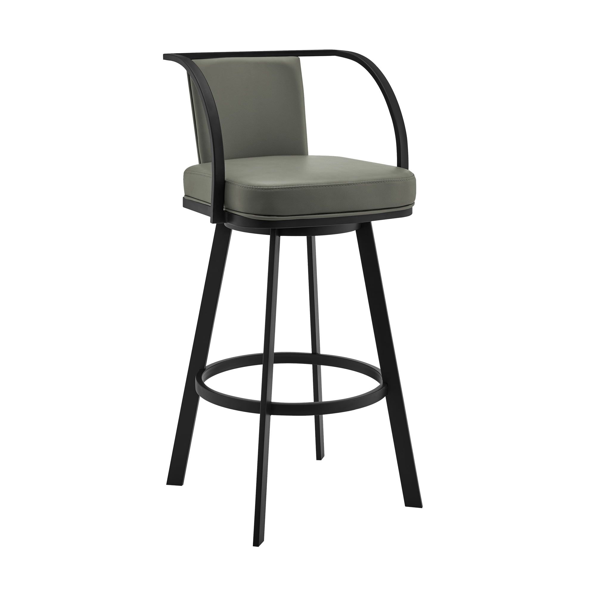 Contemporary Gray Faux Leather 20'' Swivel Bar Stool with Black Metal Base