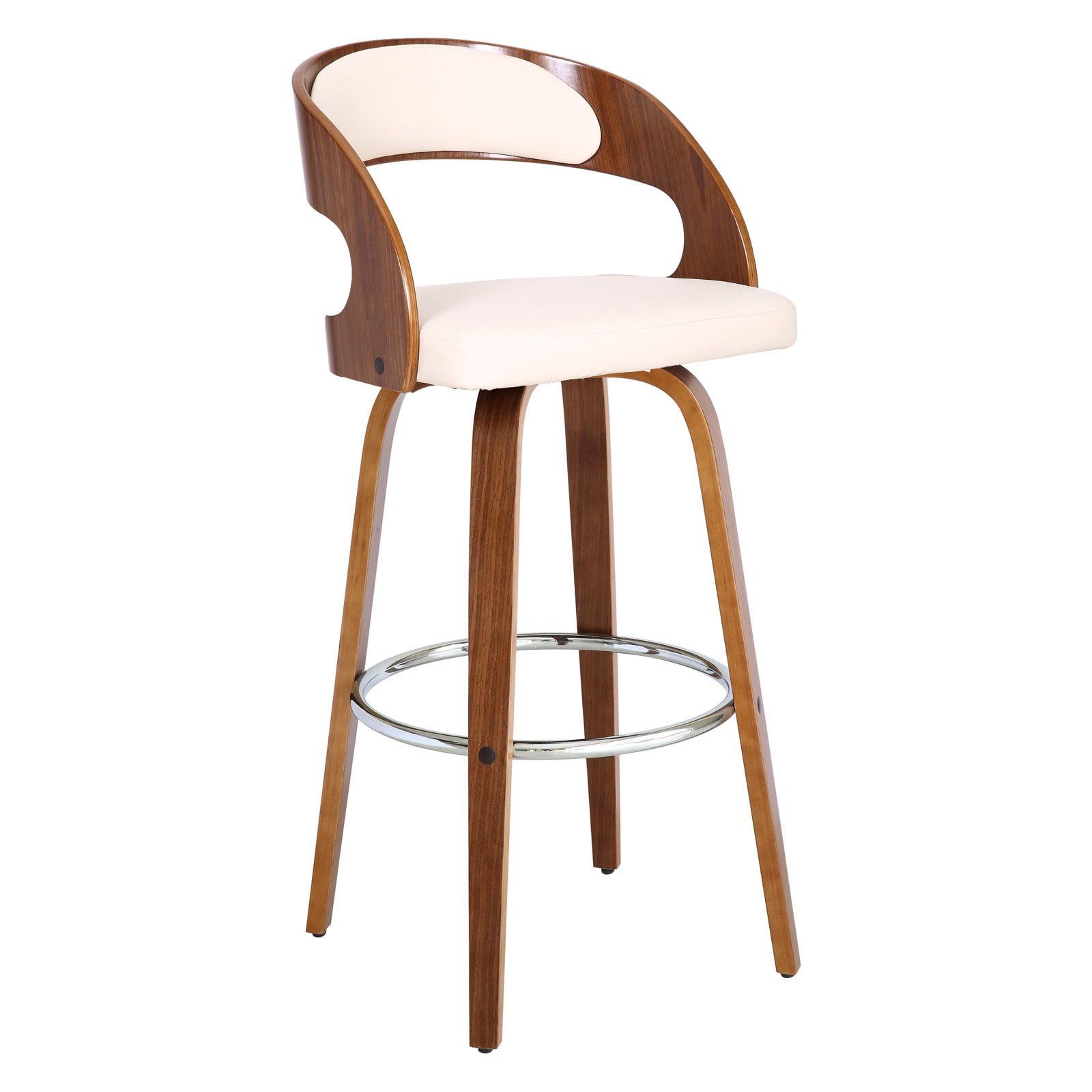 Mid-Century Modern Walnut Wood Brown Swivel Barstool