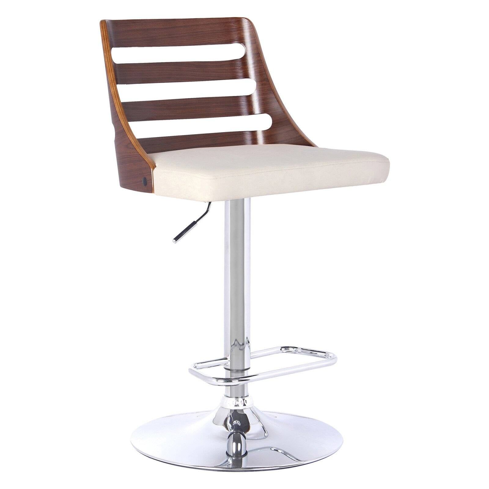 Storm Adjustable Swivel Bar Stool in Cream Faux Leather and Chrome