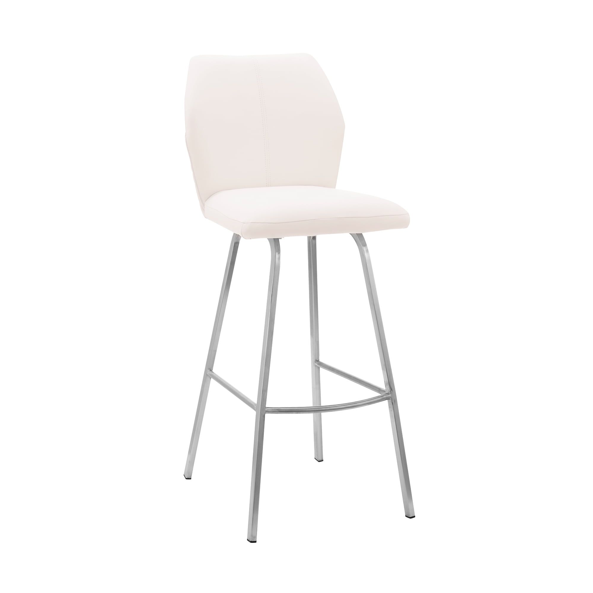 White Faux Leather 30" Swivel Bar Stool with Brushed Stainless Steel