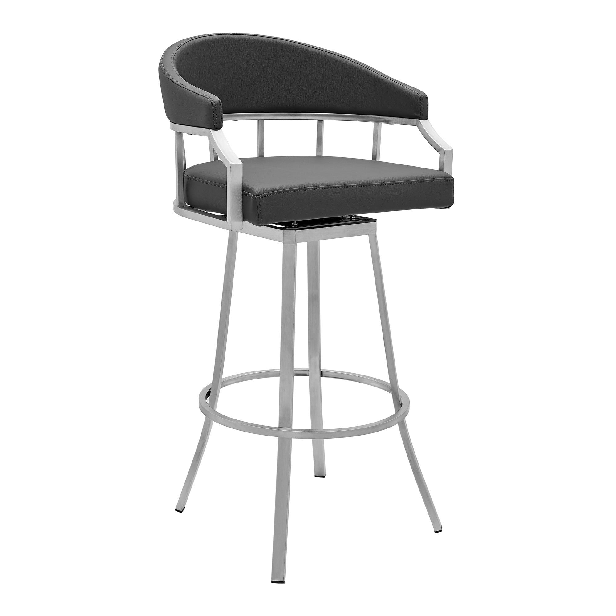 Valerie 26" Adjustable Swivel Gray Faux Leather & Stainless Steel Stool