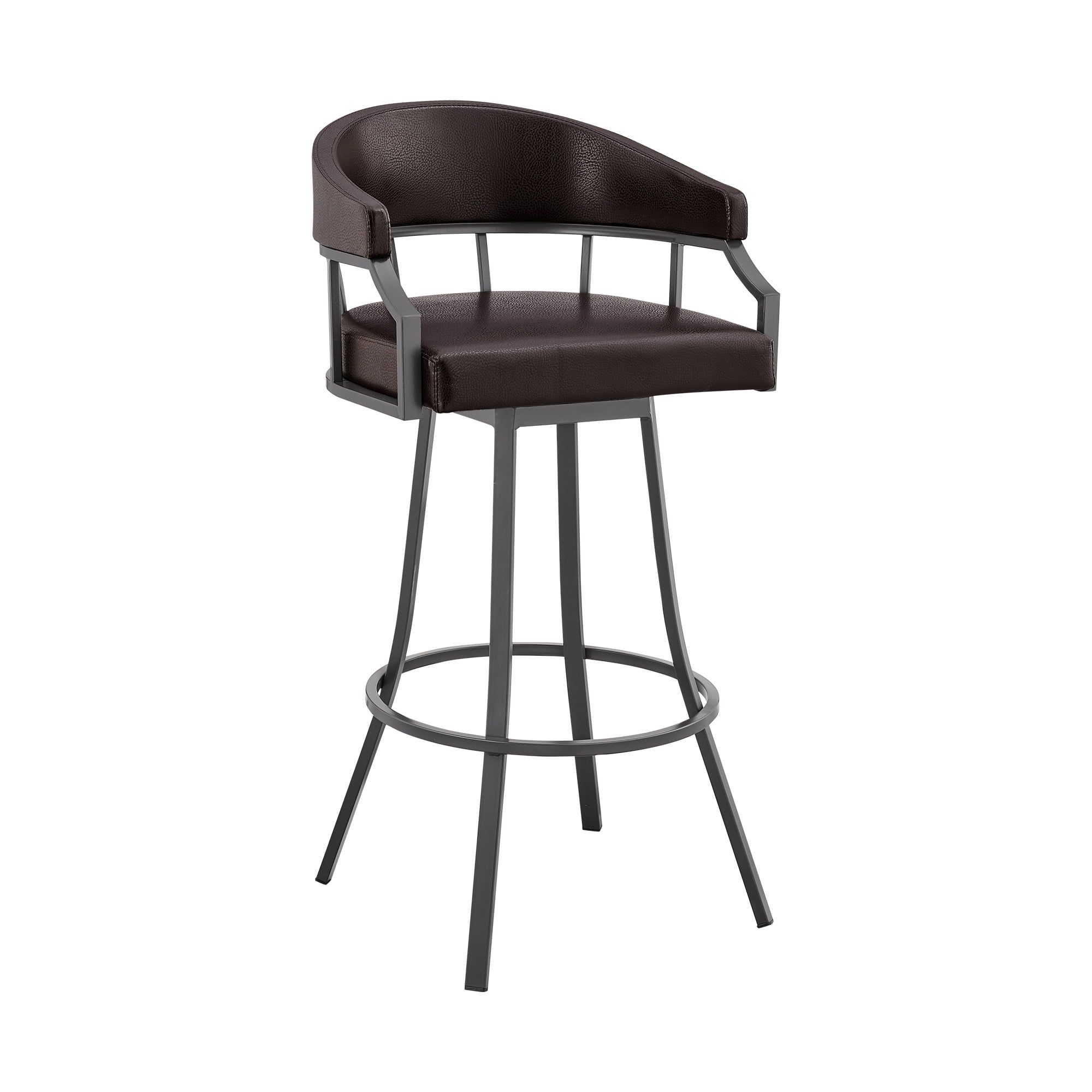 Valerie Adjustable Java Brown Metal Swivel Bar Stool with Brown Faux Leather