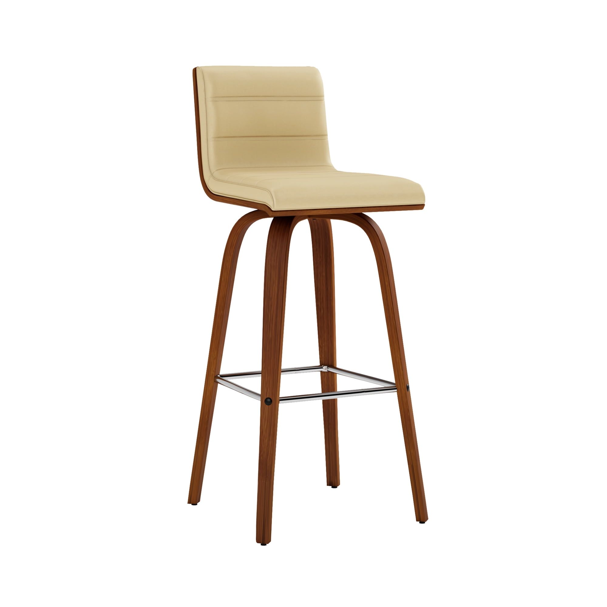 Vienna Cream Faux Leather and Walnut Swivel Bar Stool