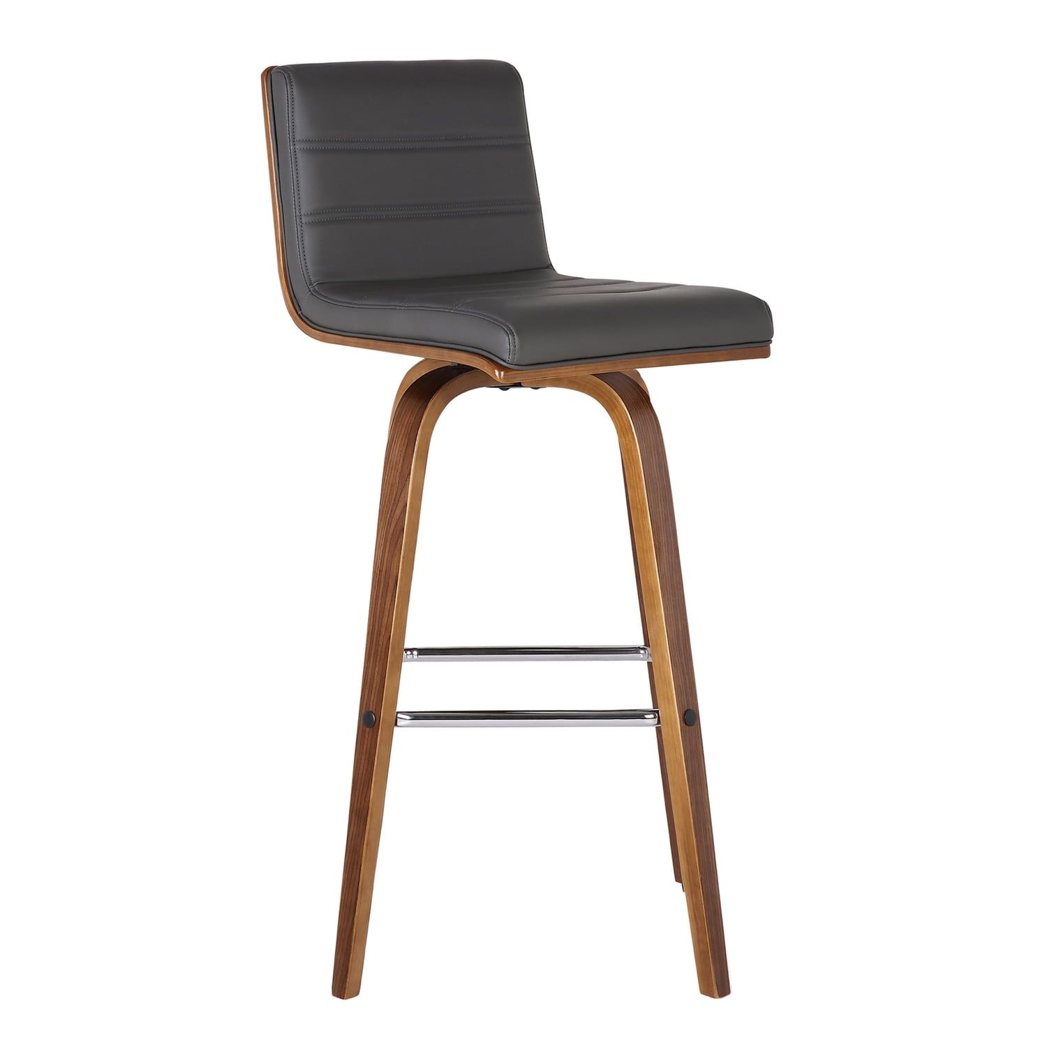 Vienna 26" Contemporary Swivel Barstool with Gray Faux Leather and Walnut Wood