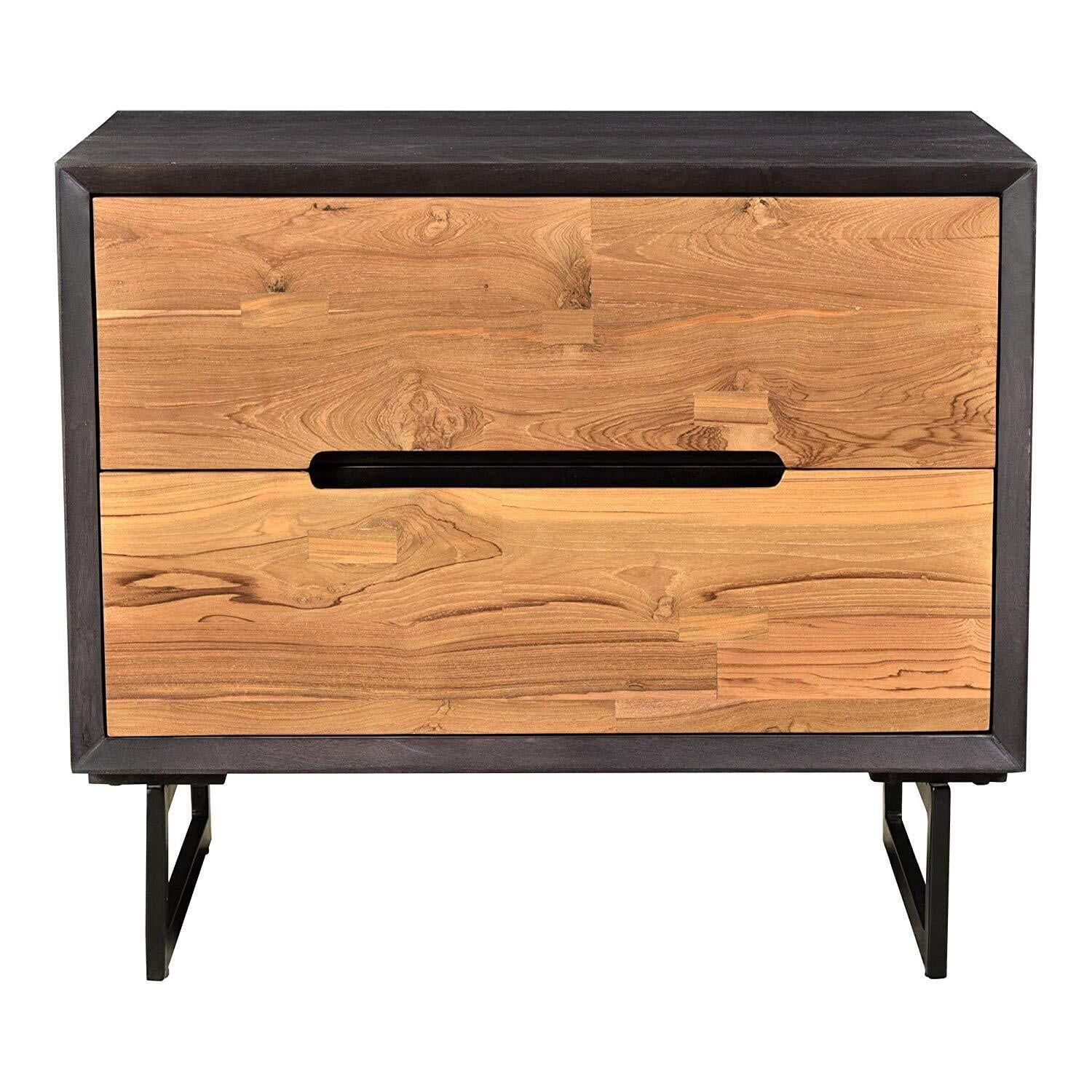 Vienna Light Brown and Black Teak 2-Drawer Nightstand