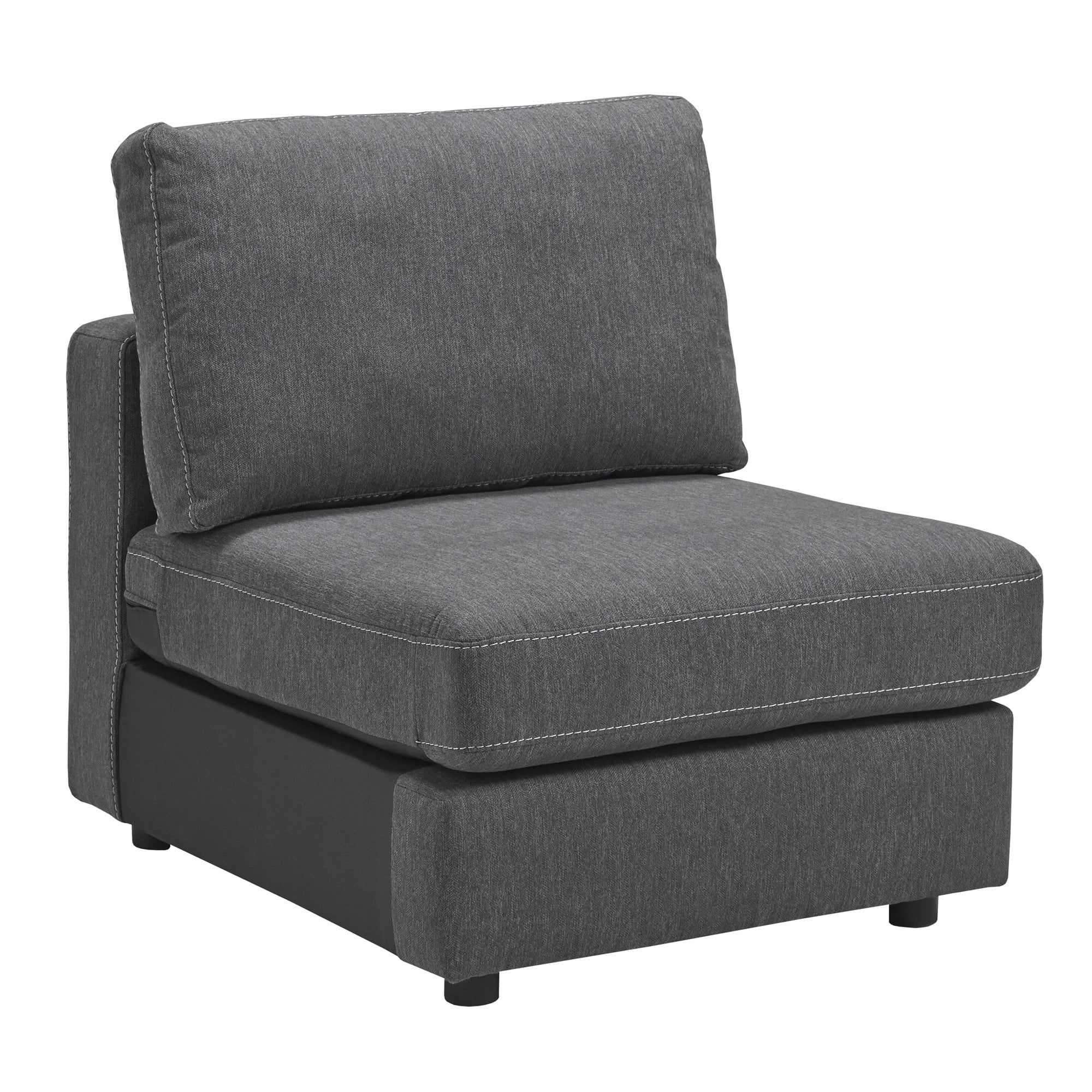 Gray Fabric Armless Chair with Wooden Block Legs