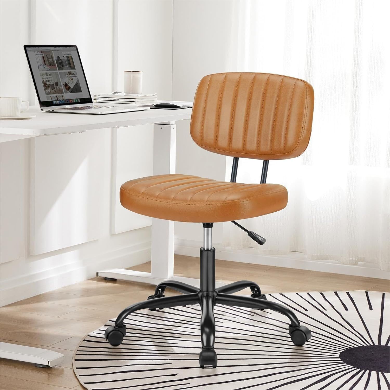 Brown PU Leather Armless Ergonomic Swivel Task Chair