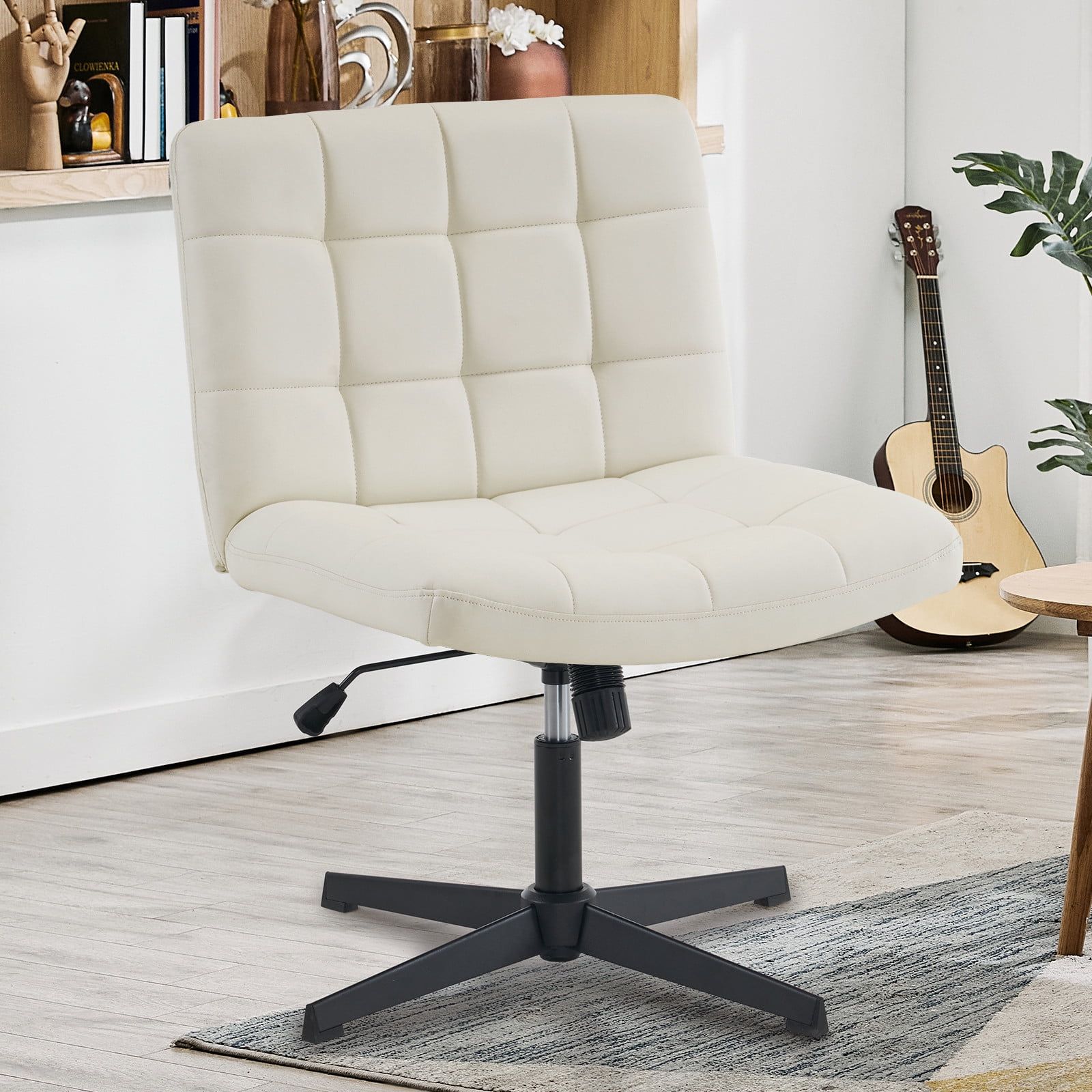 Ivory White PU Leather Armless Swivel Task Chair