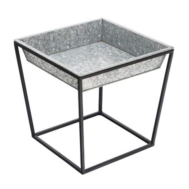 Arne 15'' Black and Galvanized Metal Plant Stand