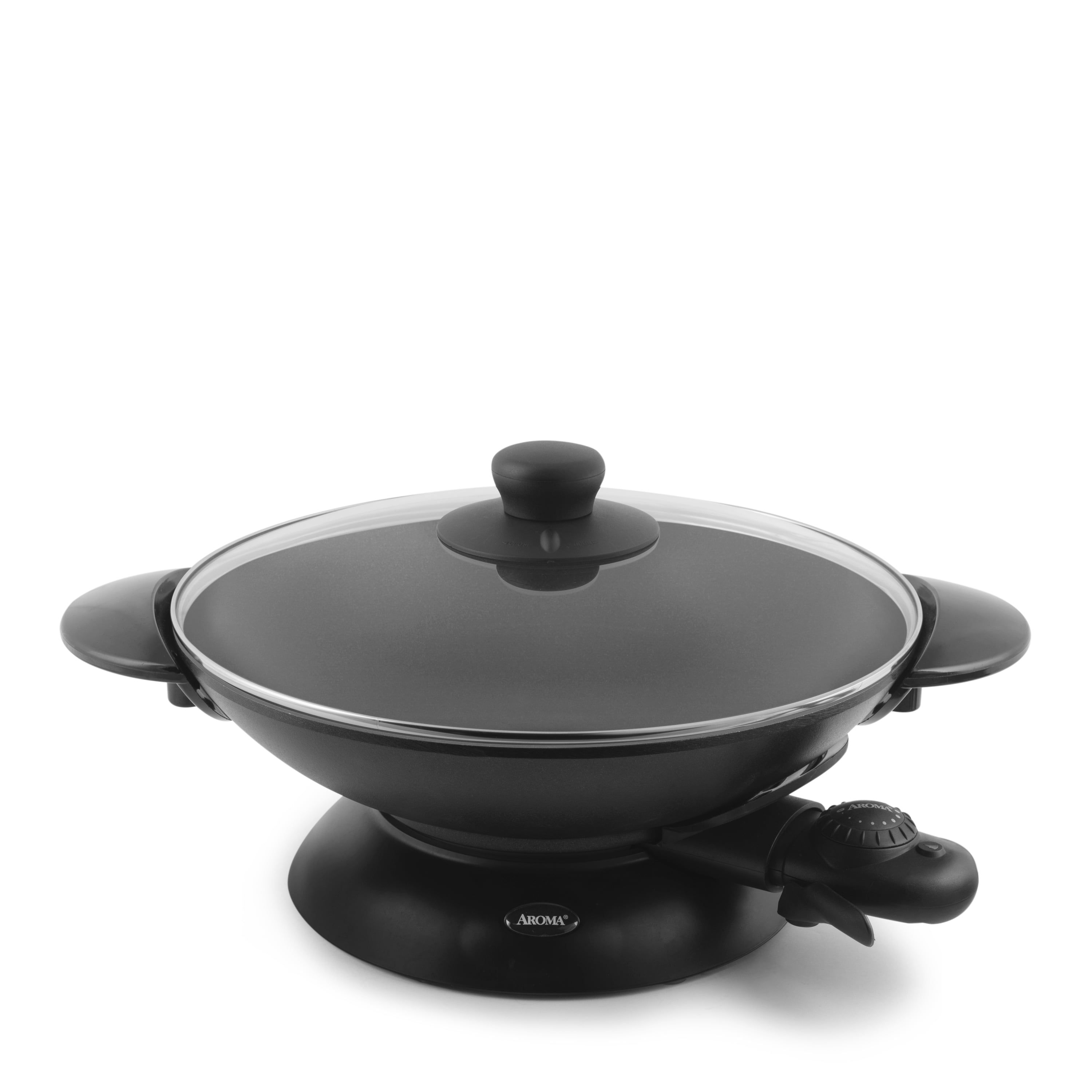 Aroma 5-Quart Black Electric Wok with Glass Lid