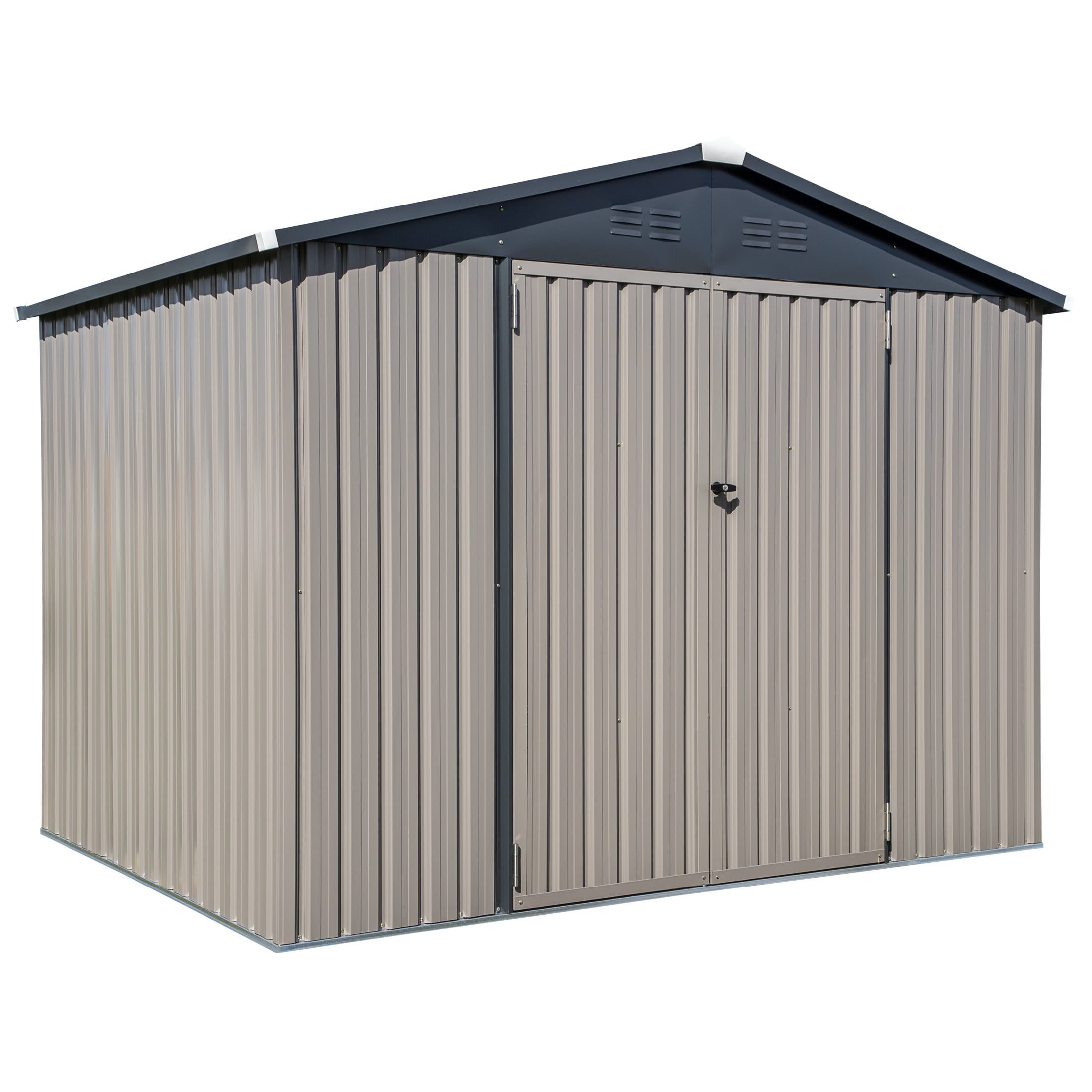 Beige and Tan 8 x 6 ft Galvanized Steel Storage Shed