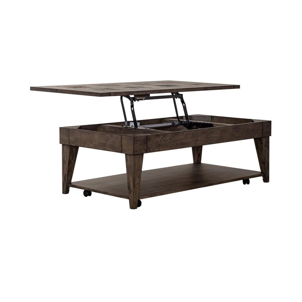 Rustic Brown Wood Lift-Top Coffee Table with Storage