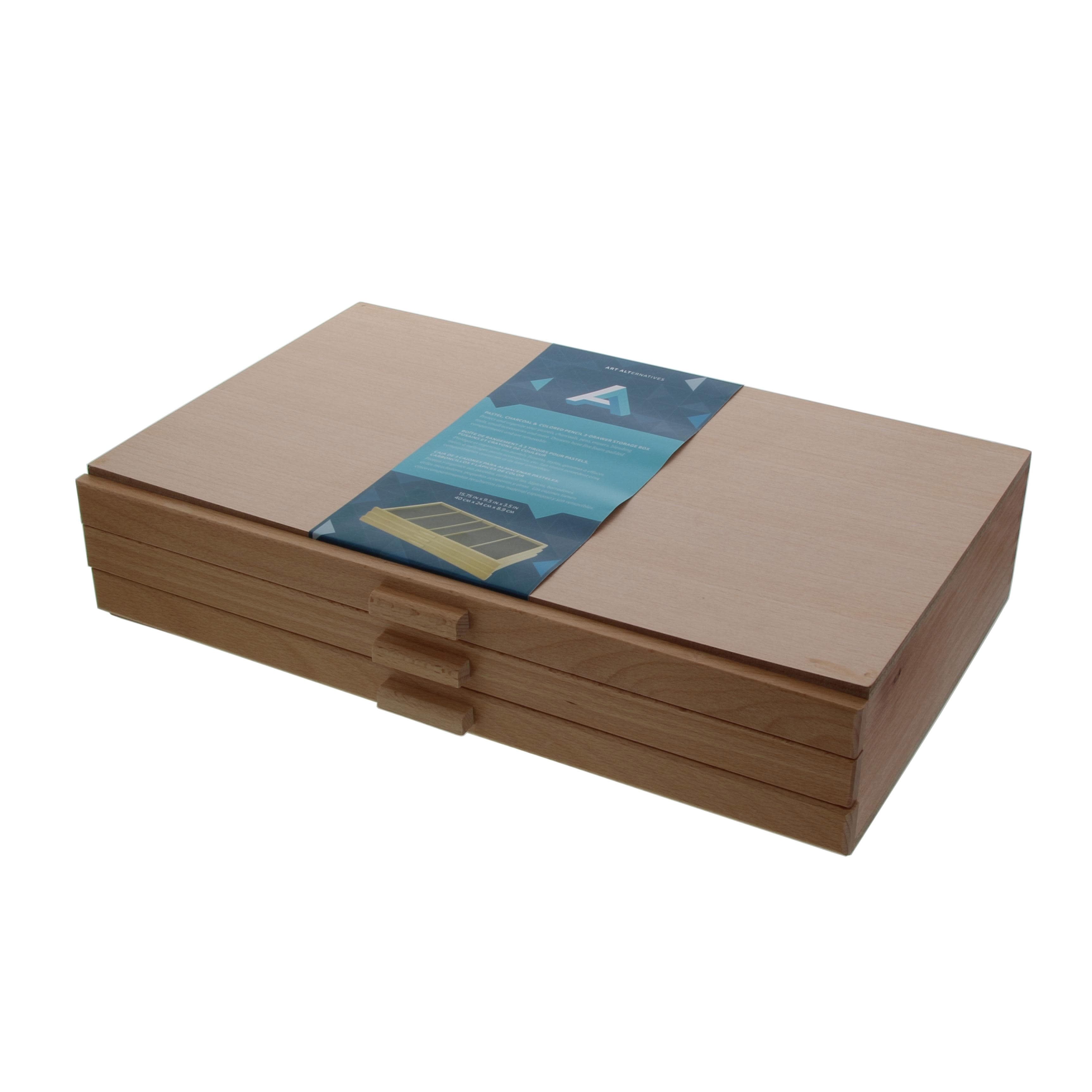 Natural Wood 3-Drawer Pastel Storage Box